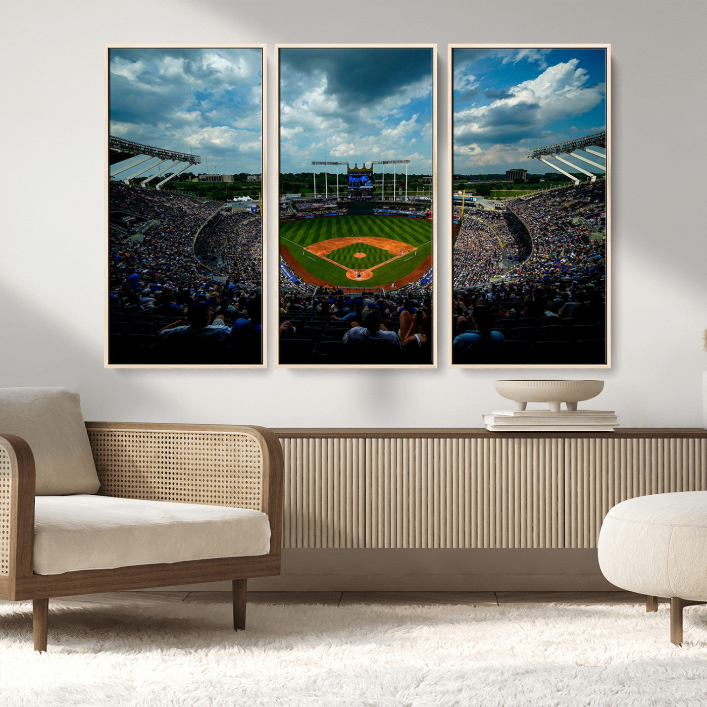 MGV-FC-48X32-3P - 3-Panel Kauffman Stadium Wall Art Print | Large Kansas City Royals Baseball Canvas Print for Sports