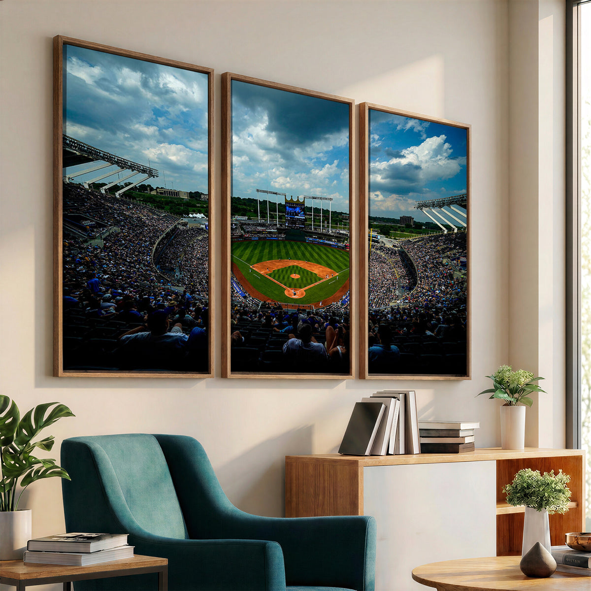 37127-MGV-CV-36X24 - 3-Panel Kauffman Stadium Wall Art Print | Large Kansas City Royals Baseball Canvas