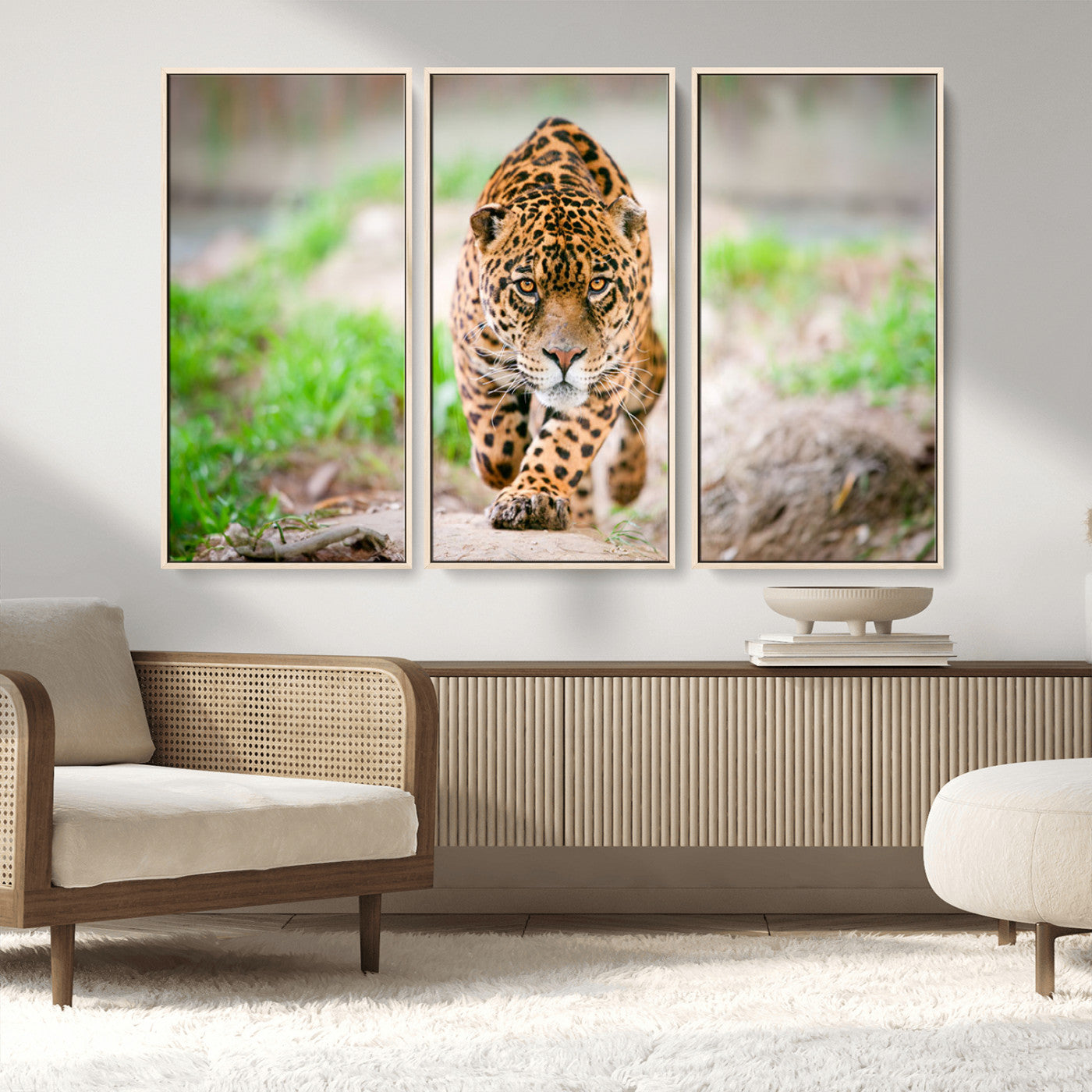 MGV-FC-48X32-3P - Leopard on the Prowl - Stunning Large Framed Canvas Wall Art for Living Room, Bedroom, or Office Décor, Vibrant Wildlife Print, Ready to Hang