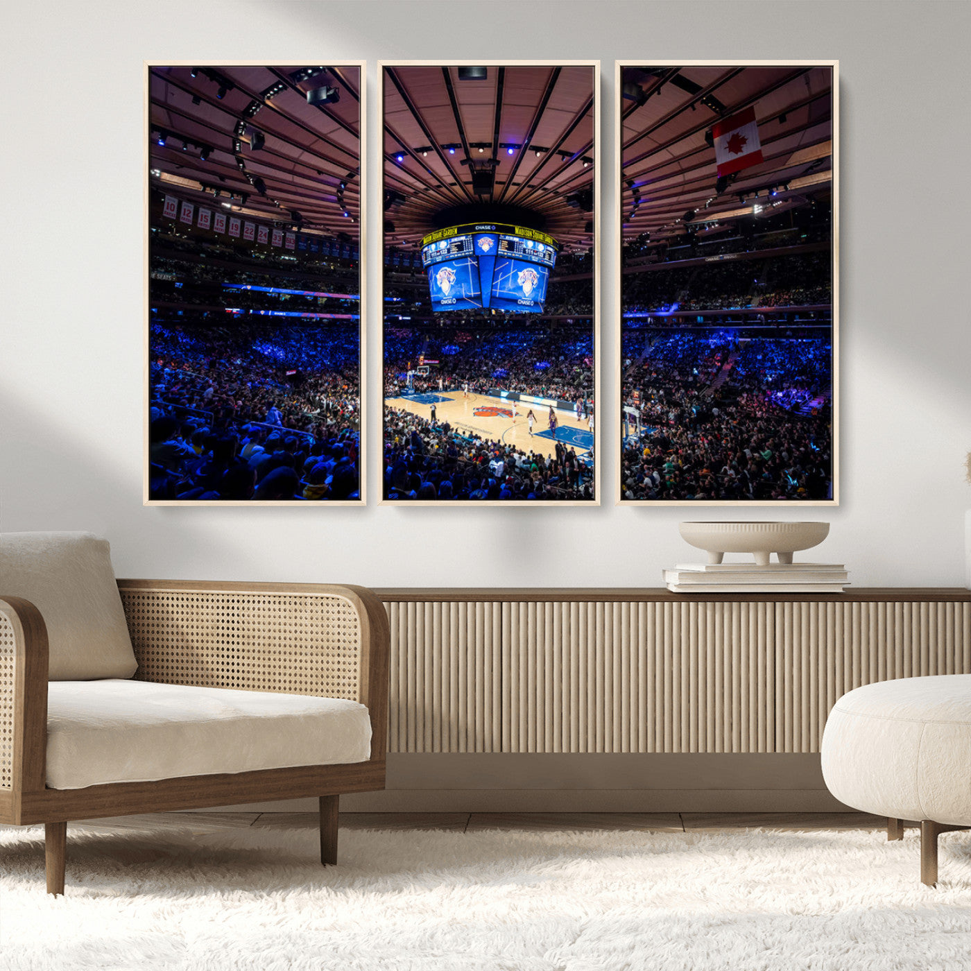 MGV-FC-48X32-3P - Madison Square Garden Basketball Arena Print - Madison Square Garden Basketball Game Triple Canvas Wall Art - NBA Match Atmosphere