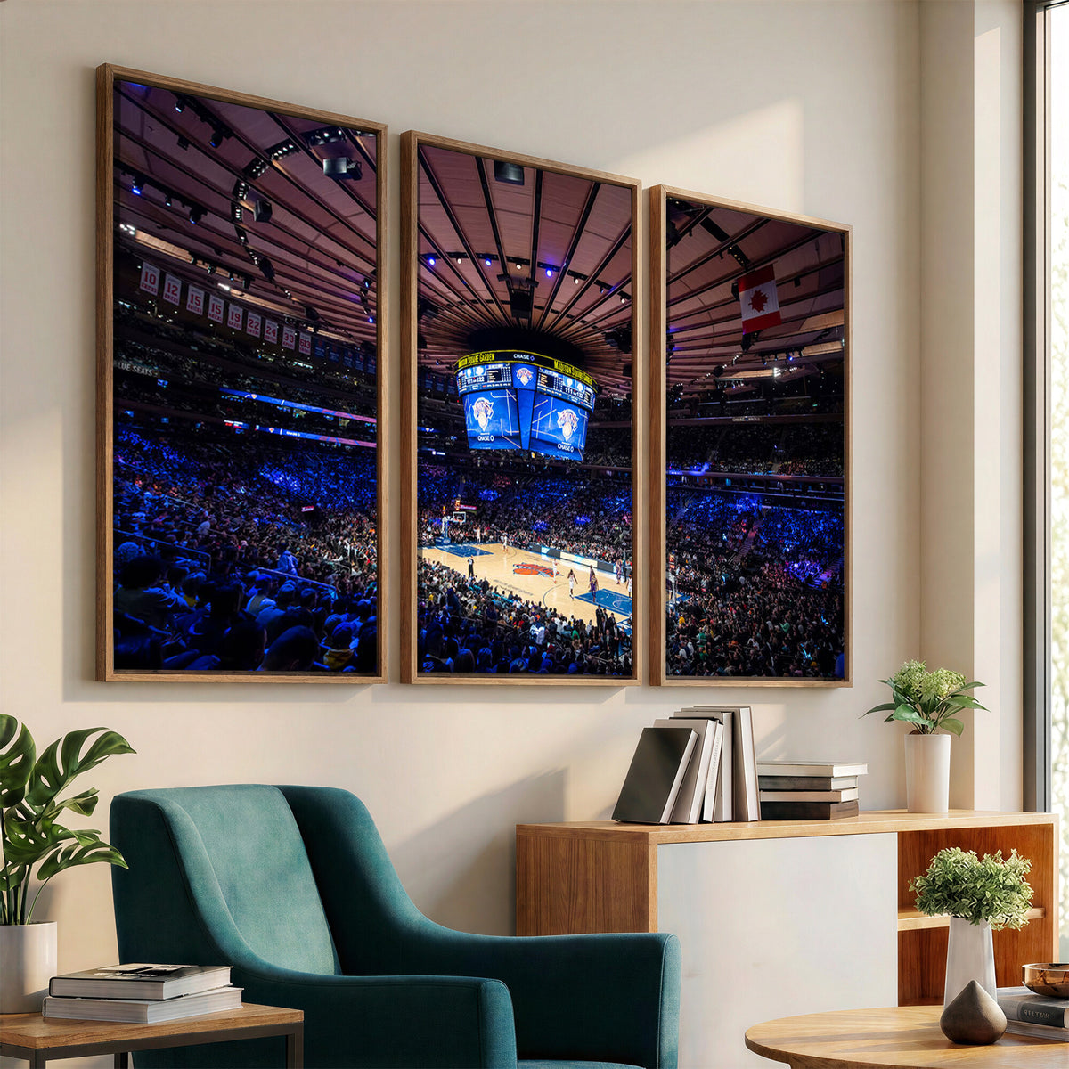 20491-MGV-CV-36X24 - Madison Square Garden Basketball Print Canvas, Basketball Game Triple Canvas Wall Art