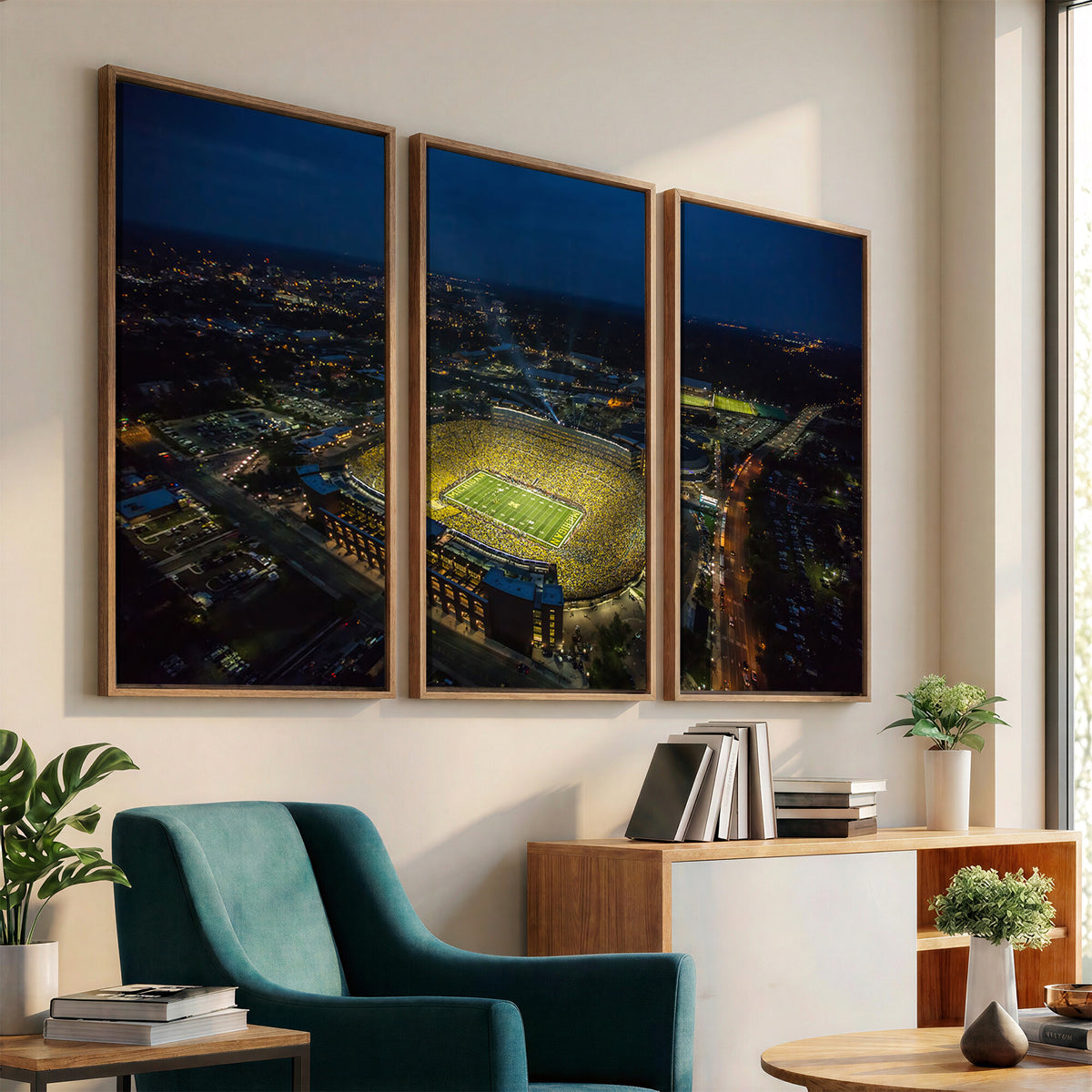 52519-MGV-CV-36X24 - Michigan Wolverines Football Team Print, Michigan Stadium Wall Art Canvas Print