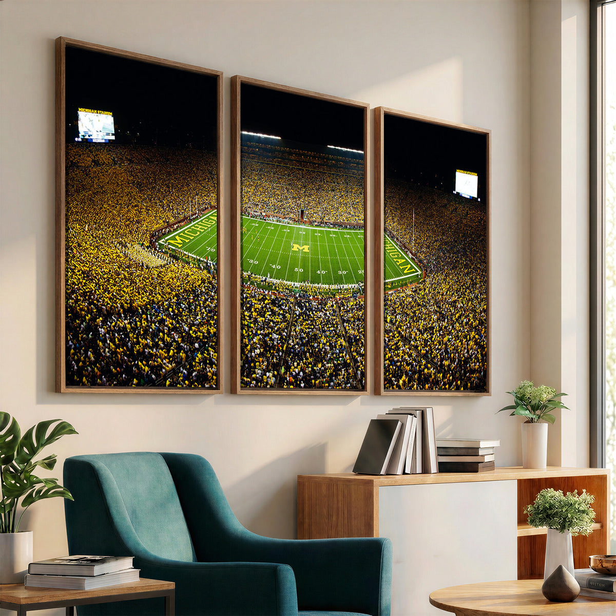 26166-MGV-CV-36X24 - Stadium in Michigan Wall Art Canvas Print, Framed American Football Stadium Art