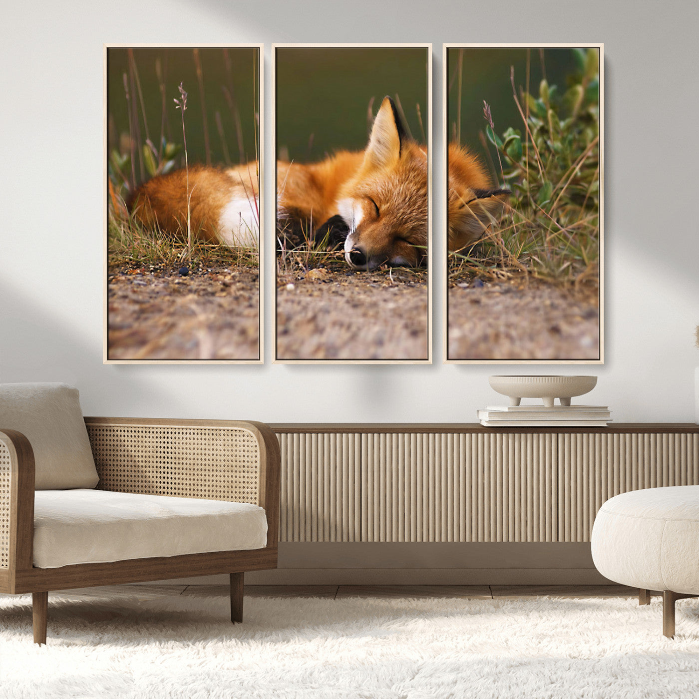 25085-MGV-FC-48X32-3P_Natural-Sleeping Fox Wall Art Canvas Print, Farmhouse Wall Decor and Animal Wall Art Print