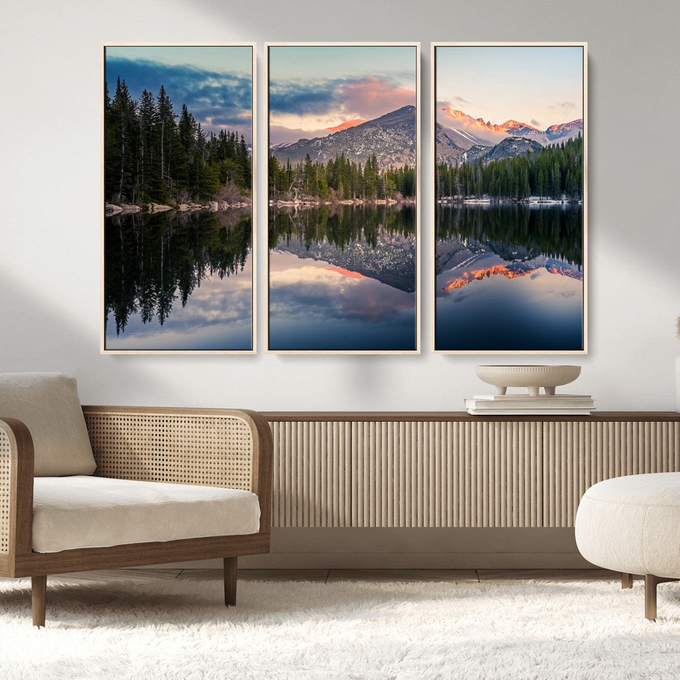 -Bear Lake Reflection at Rocky Mountain National Park Wall Art Canvas Print, Scenic Mountain
