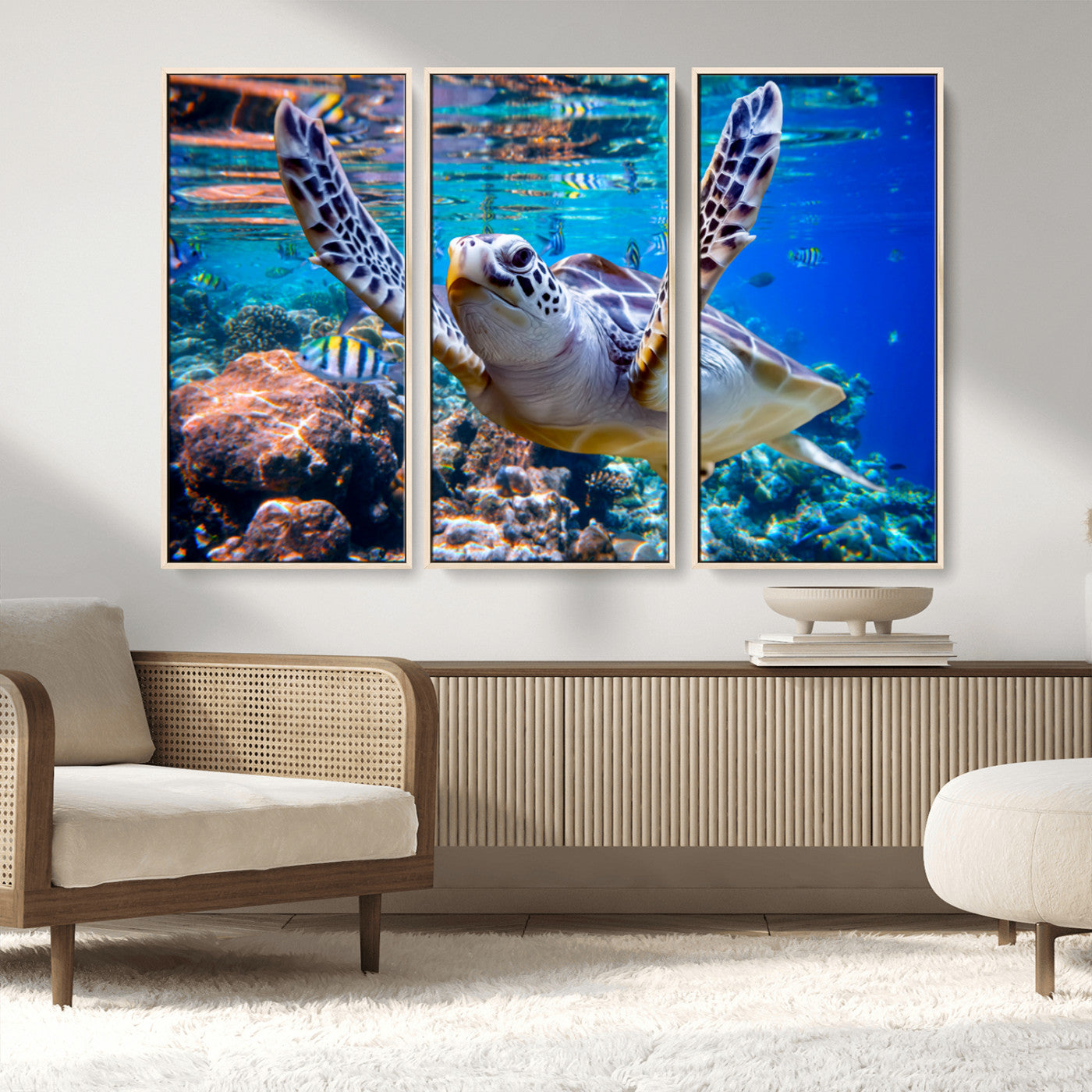 MGV-FC-48X32-3P - Underwater Sea Turtle Wall Art Canvas Print – Vibrant Ocean Coral Reef Décor, Ready to Hang