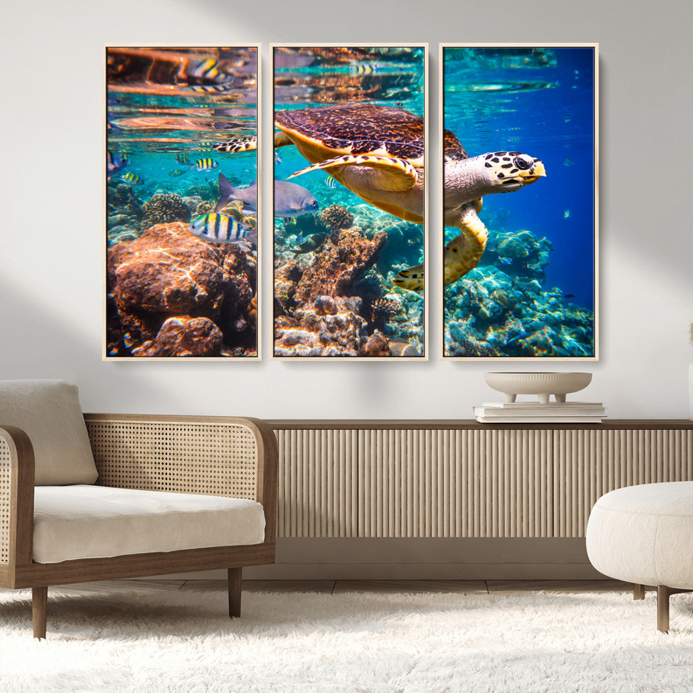 MGV-FC-48X32-3P - Sea Turtle Wall Art Canvas Print – Vibrant Ocean Coral Reef Décor, Ready to Hang