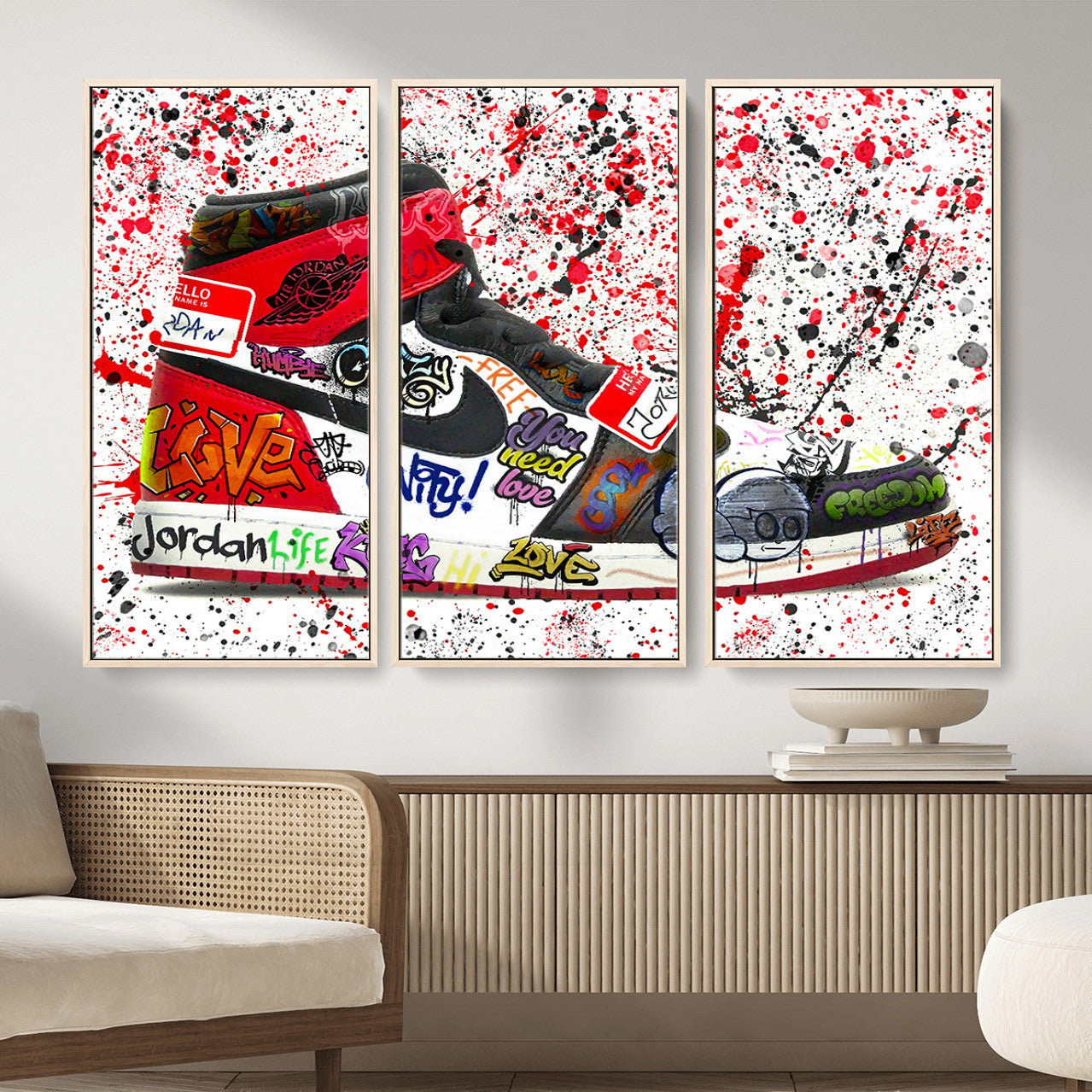 38836-MGV-CV-36X24 - Jordan Shoes Graffiti Wall Art Canvas Print- Jordan Graffiti Canvas Wall Art - Framed Perfect for