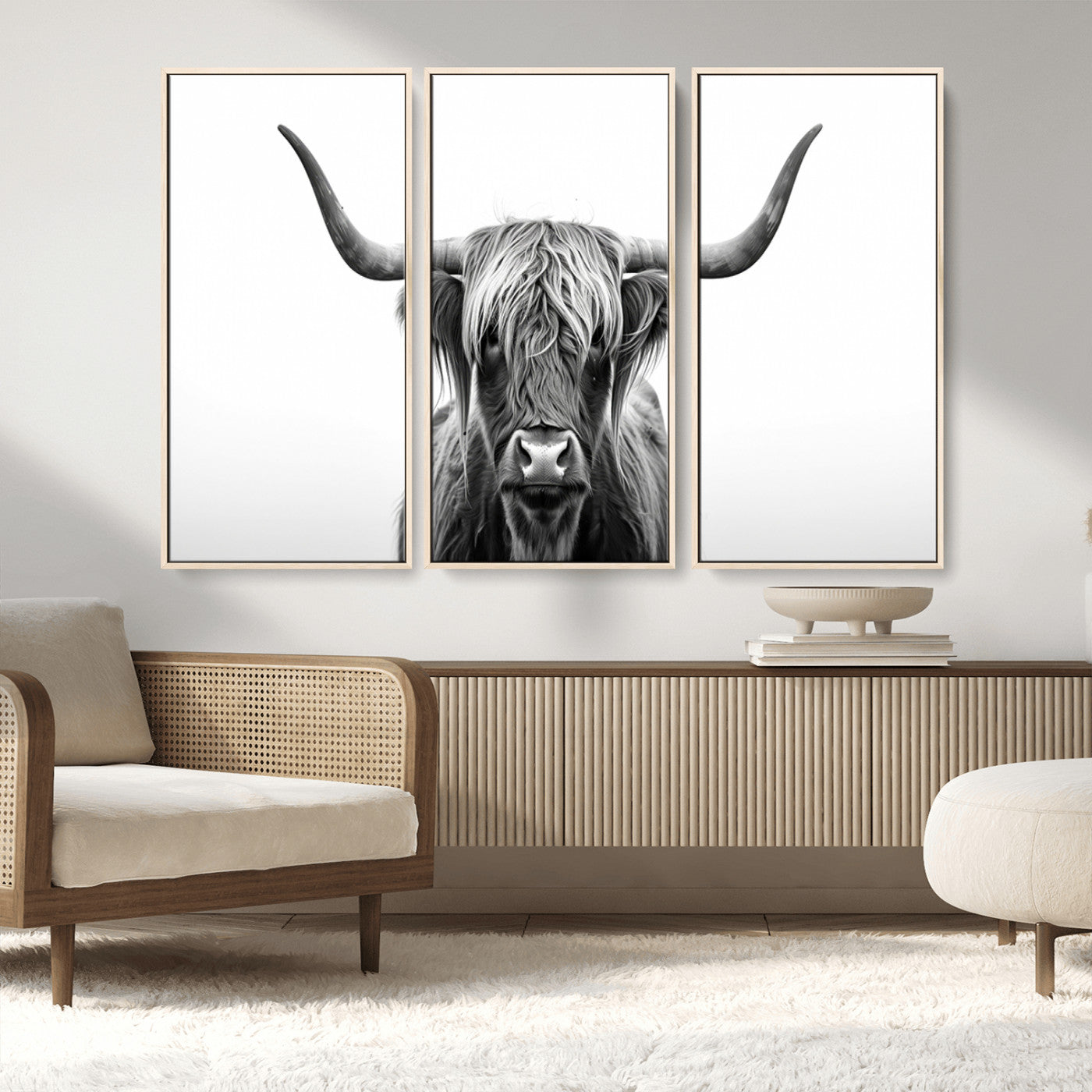 MGV-FC-48X32-3P - Highland Wall Art Canvas Print – Minimalist Black and White Farmhouse Décor, Ready to Hang