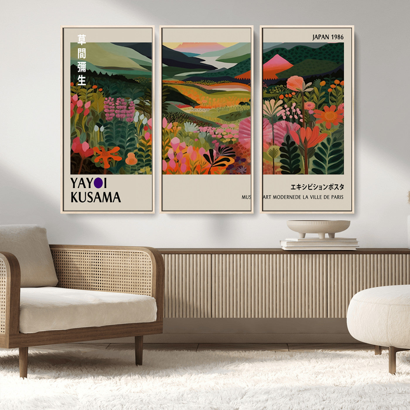 MGV-FC-48X32-3P - Yayoi Kusama Abstract Print, Vibrant Floral Mountain Art Print, Botanical Flower Nature Decor,