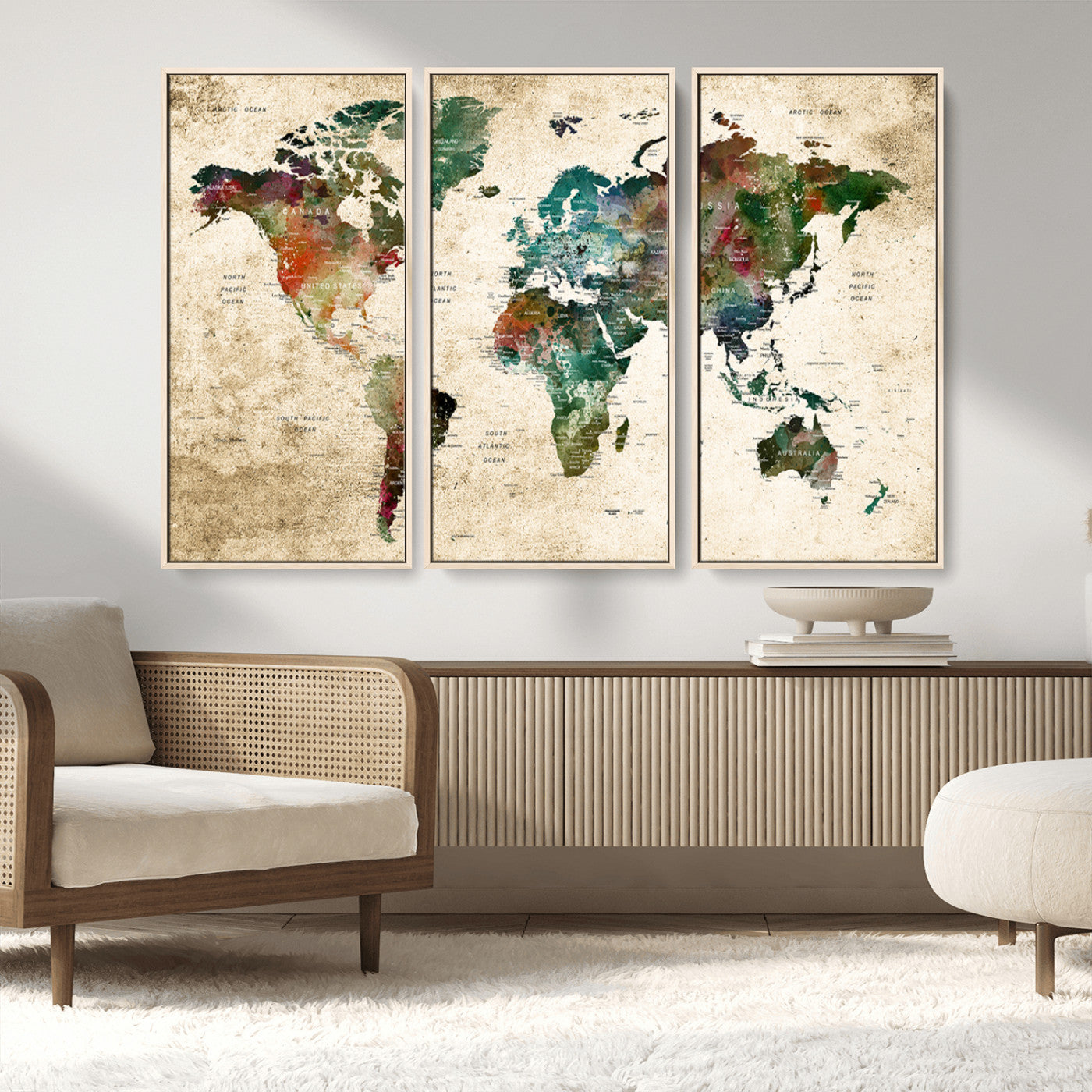 45128-MGV-FC-48X32-3P_Natural-Push Pin World Map Canvas Print – Framed Wall Art for Couples to Track Their Travels – Anniversary Gift or Home Adventure Decor