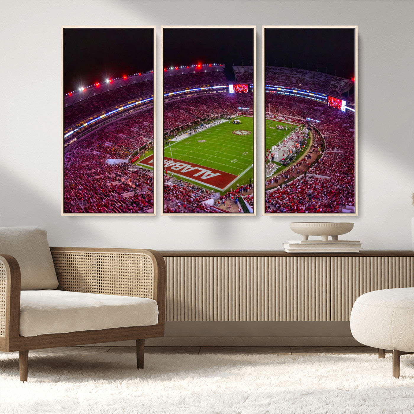 MGV-FC-48X32-3P - Bryant-Denny Stadium Night Game Triple Canvas Wall Art - Alabama Crimson Tide Football Match