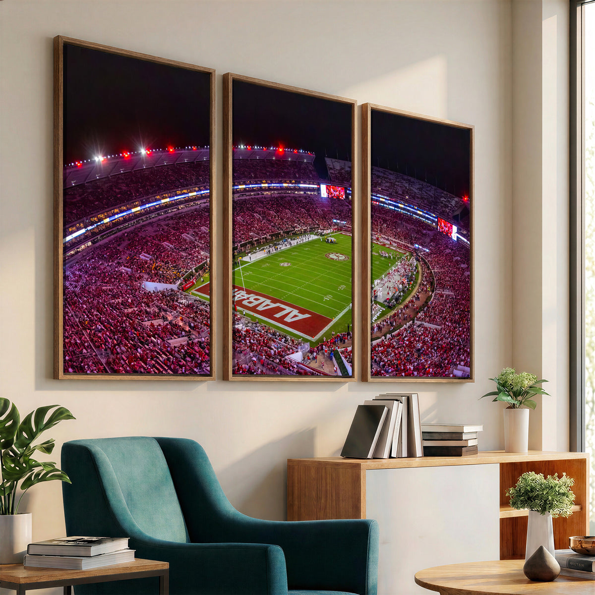11343-MGV-CV-36X24 - Bryant-Denny Stadium Night Game Triple Canvas Wall Art | Alabama Crimson Tide Football