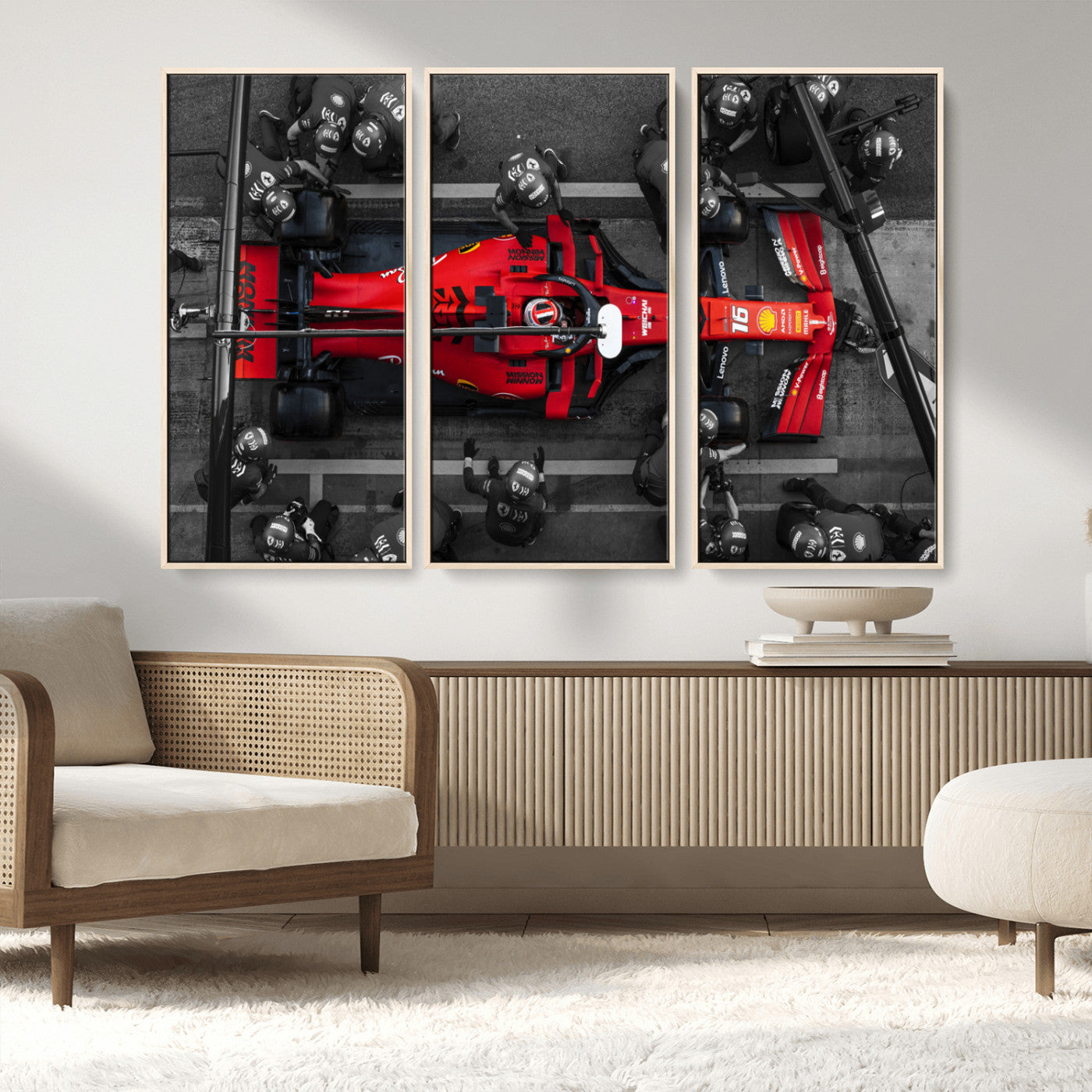 MGV-FC-48X32-3P - Ferrari Pit Stop Canvas Wall Art – Precision and Speed Captured in Bold Motorsport Imagery – Ready