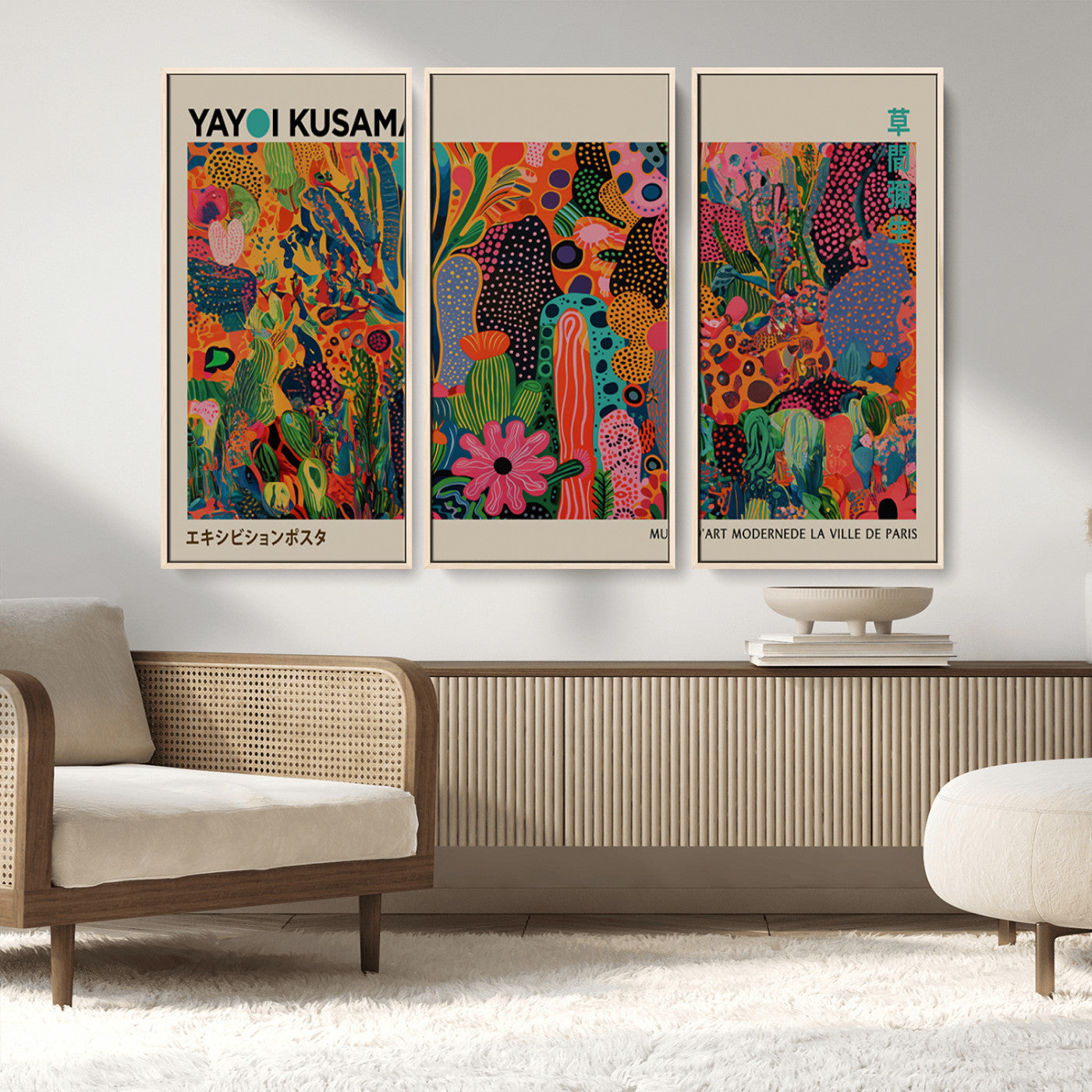 MGV-FC-48X32-3P - Framed Yayoi Kusama 1986 Wall Art Print – Japanese Wall Art Print, Wabi Sabi Yayoi Kusama Print -