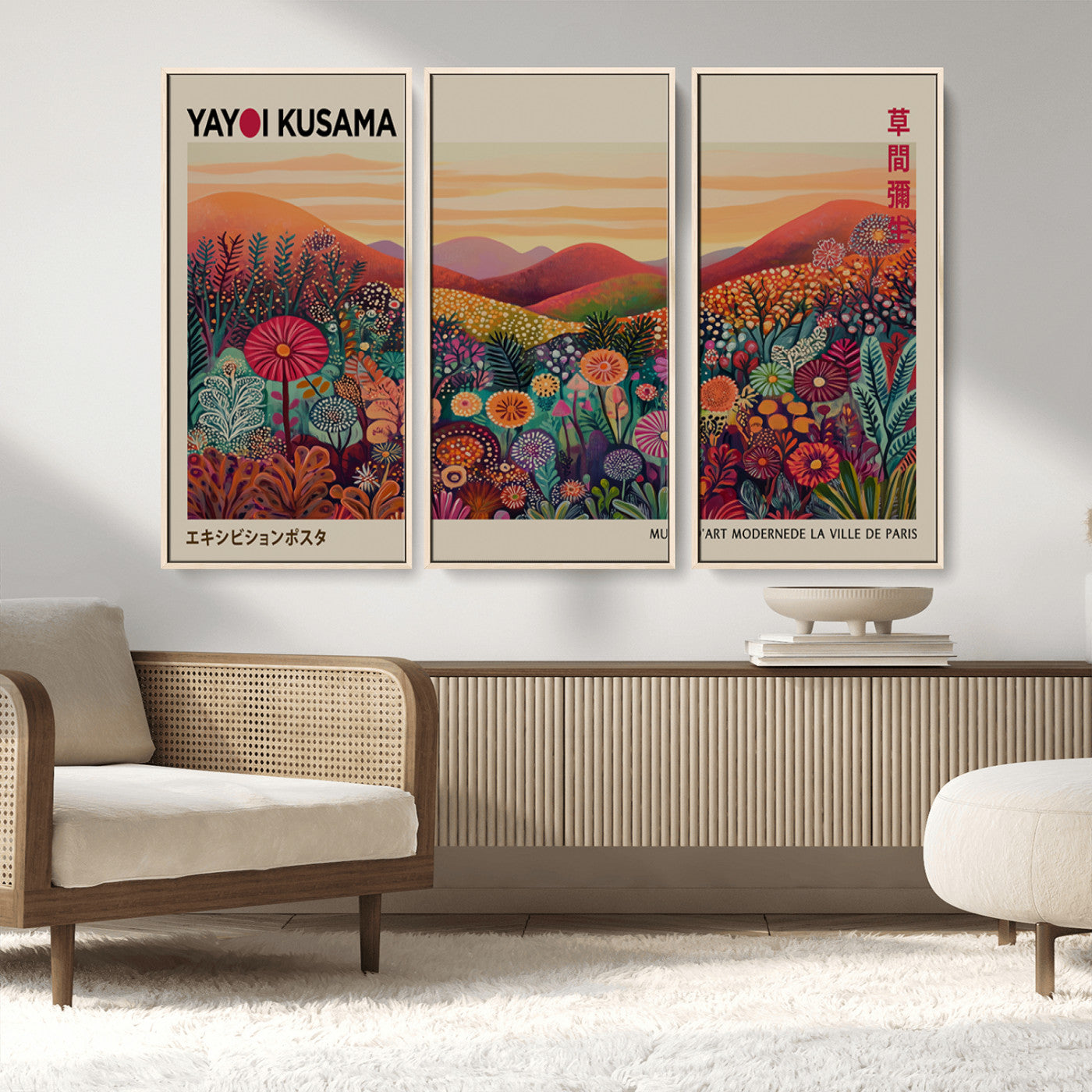 MGV-FC-48X32-3P - Framed Yayoi Kusama 1986 Wall Art Print – Japanese Wall Art Print, Wabi Sabi Yayoi Kusama Print -