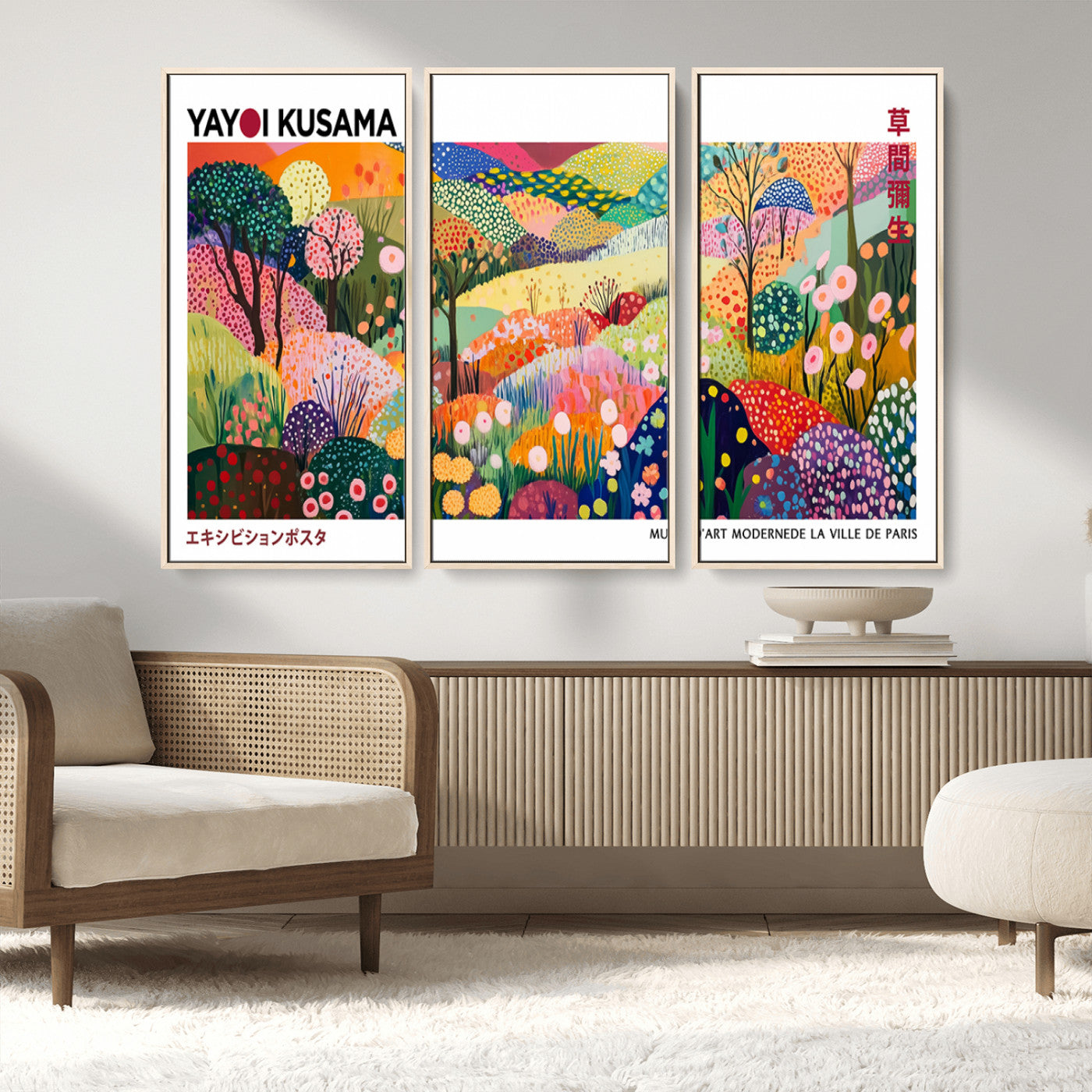 MGV-FC-48X32-3P - Framed Yayoi Kusama 1986 Wall Art Print – Japanese Wall Art Print, Wabi Sabi Yayoi Kusama Print -