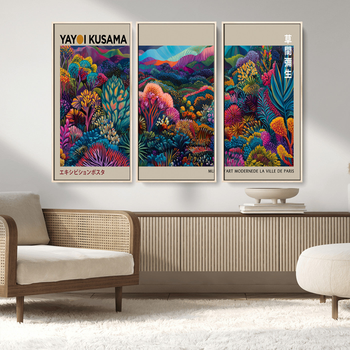 MGV-FC-48X32-3P - Framed Japanese 1986 Wall Art Print, Yayoi Kusama 1986 Wall Art Print – Japanese Wall Art Print,