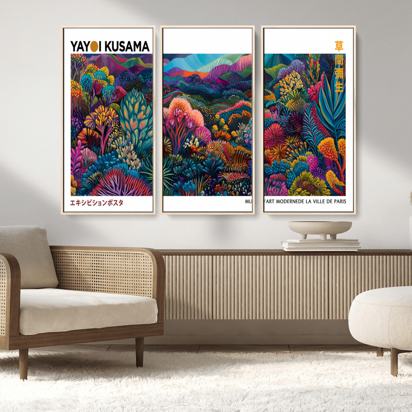 MGV-FC-48X32-3P - Framed Yayoi Kusama 1986 Wall Art Print – Japanese Wall Art Print, Wabi Sabi Yayoi Kusama Print -