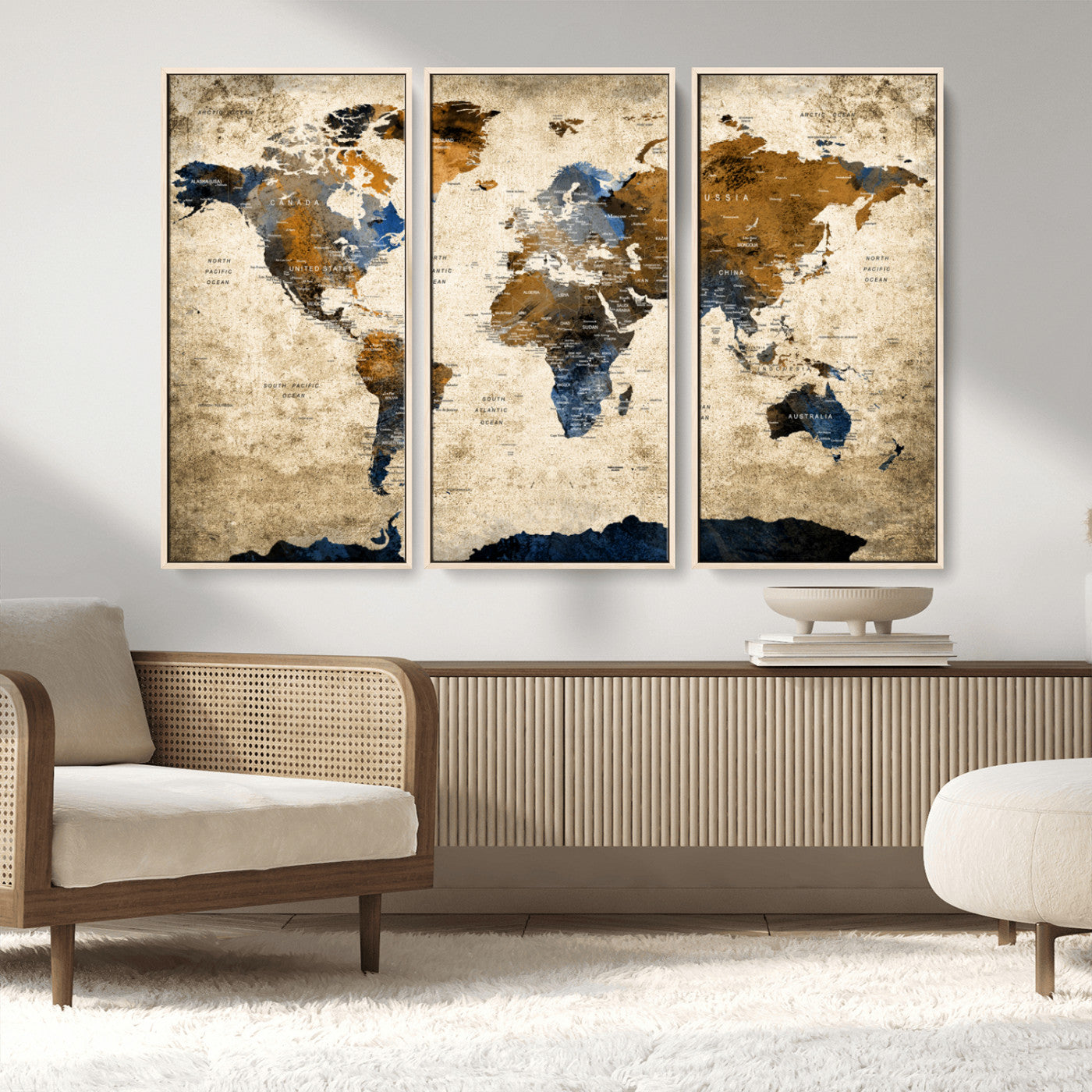 MGV-FC-48X32-3P - World Map Canvas Print – Framed Wall Art Anniversary Gift or Home Adventure Decor