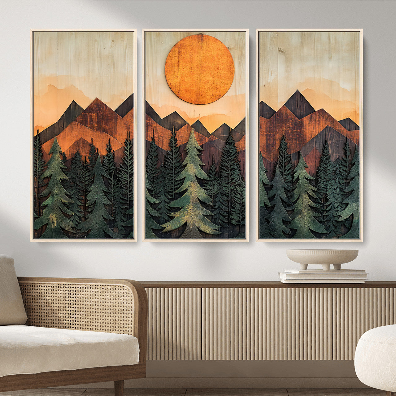 77739-MGV-CV-36X24 - Wood Style Sunset Mountain Landscape Canvas Wall Art Print - Nature Decor for Living Room, Office