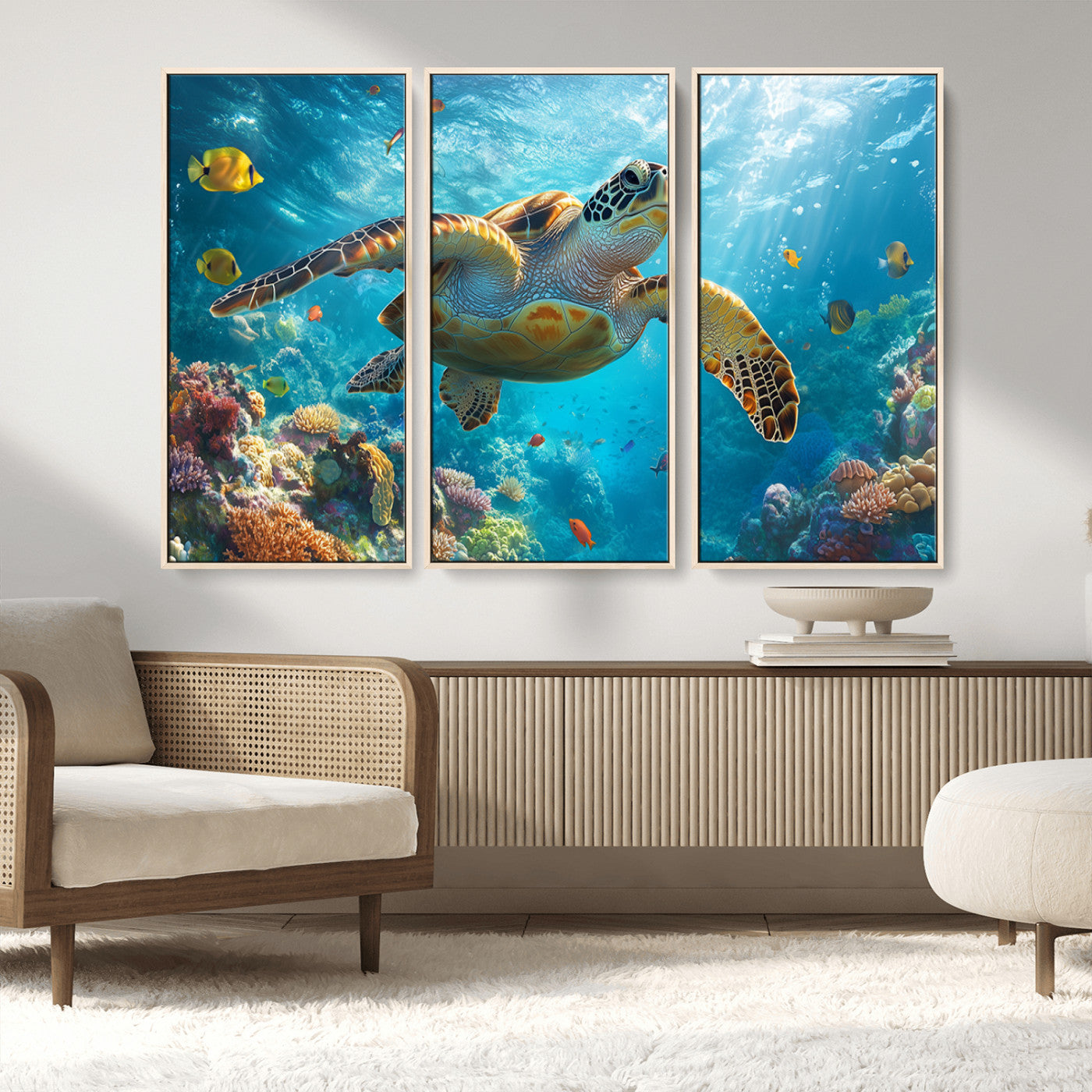 MGV-FC-48X32-3P - Sea Turtle Underwater Canvas Wall Art Print - Vibrant Ocean Wildlife Decor, Marine Wall Art