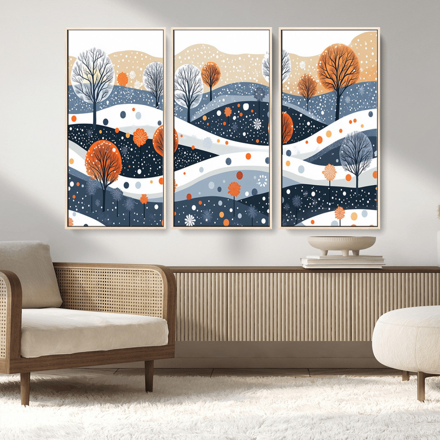 MGV-FC-48X32-3P - Abstract Winter Landscape Canvas Wall Art Print -  Large Colorful Nature Wall Decor