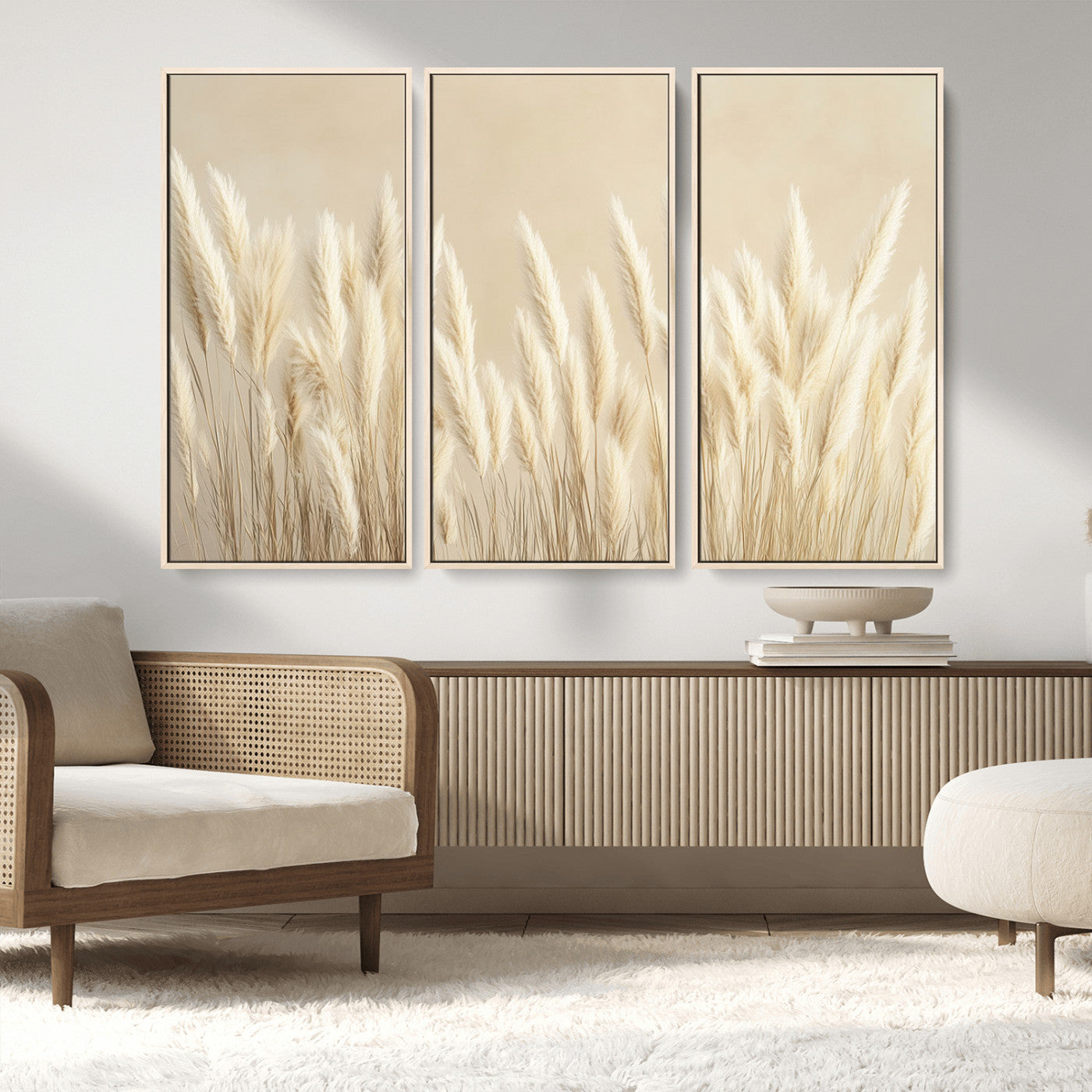 MGV-FC-48X32-3P - Grass Wall Art Print - Elegant Neutral Decor for Living Room, Boho Minimalist Artwork, Ready to Hang