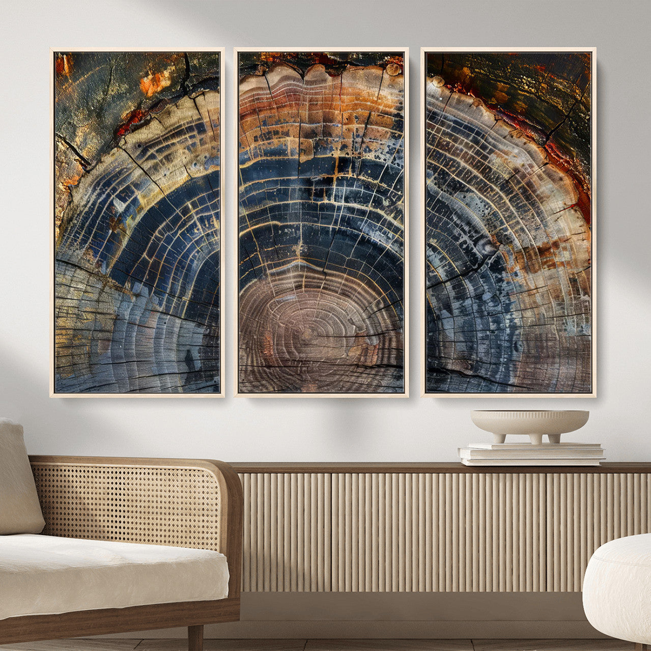 16193-MGV-CV-36X24 - Framed Wood Tree Ring Wall Art - Abstract Colorful Wood Ring Wall Decor for Minimalist Home Decor