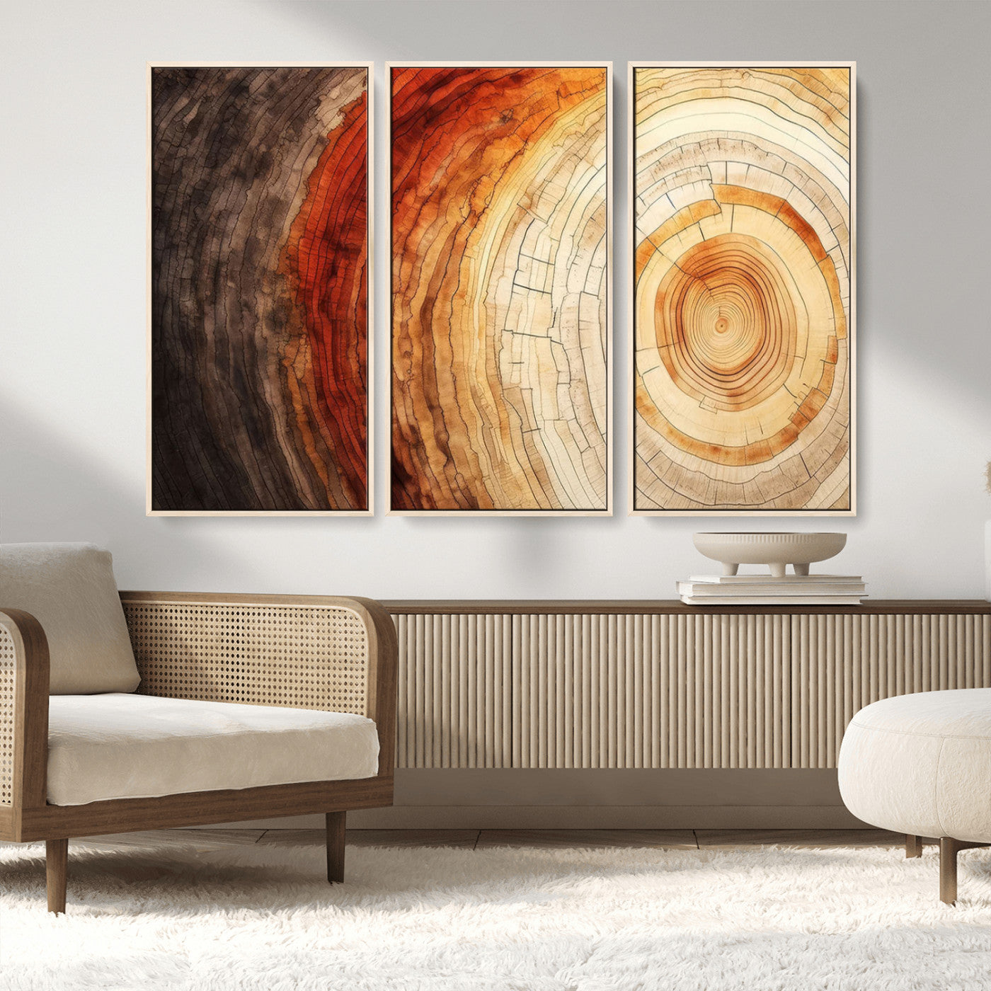 MGV-FC-48X32-3P - Tree Ring Print on Canvas Wall Art, Tree Stump Print, Wood Wall Art Living Room, Abstract Natural