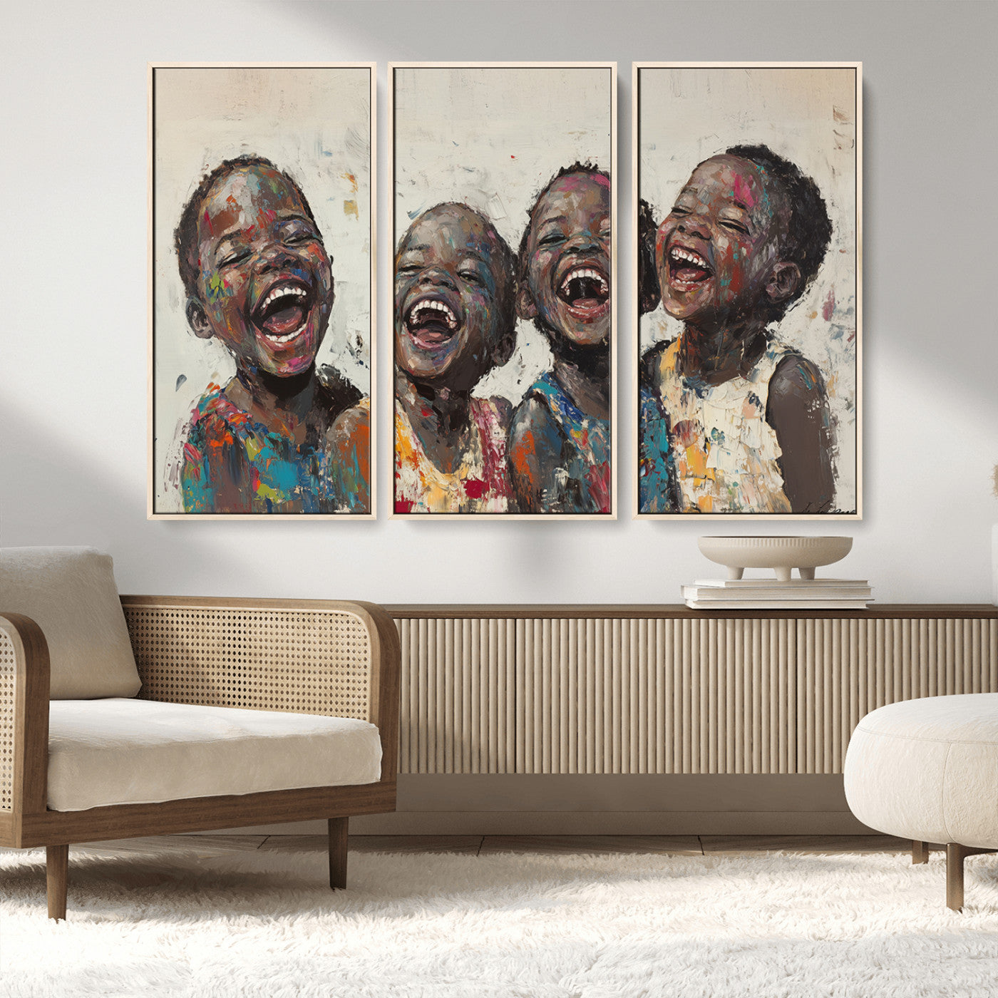 85256-MGV-CV-36X24-Shai Yossef Print - Joyful Childhood Canvas Wall Art - Expressive Impasto Painting of Laughing