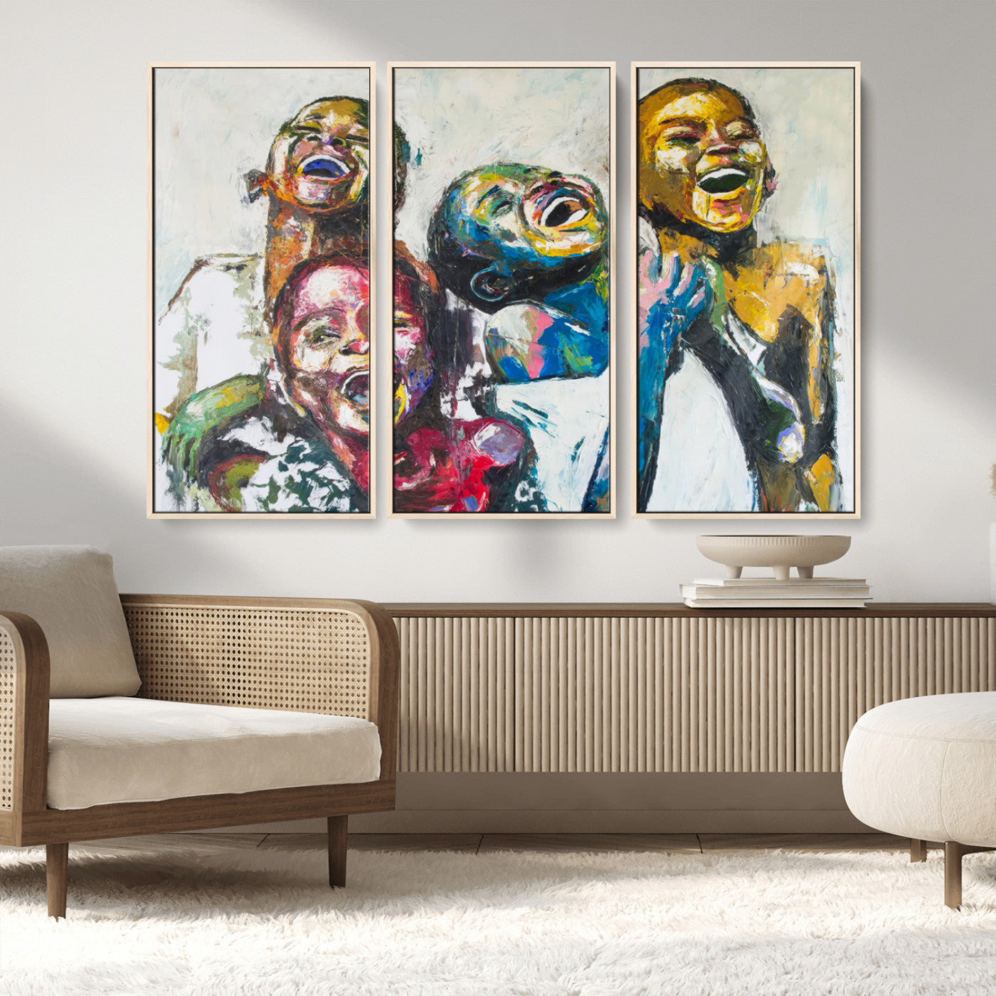 MGV-FC-48X32-3P - Shai Yossef Style Canvas Art - Joyful African Black Kids Impasto Painting with Vibrant Brushstrokes,