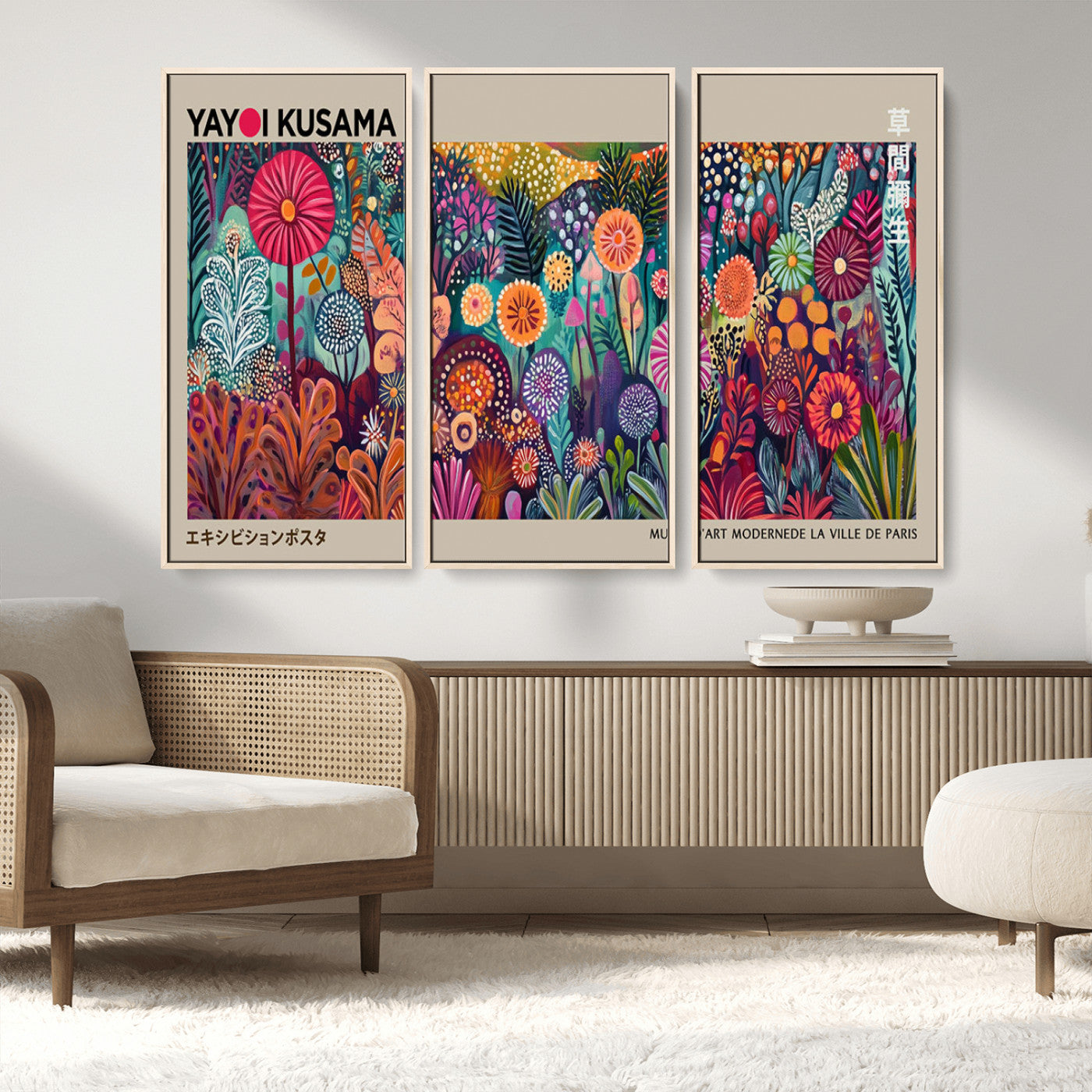 MGV-FC-48X32-3P - Yayoi Kusama Wall Art Canvas Print, Abstract Art, Large Yayoi Kusama Framed Wall Art Print, Japanese