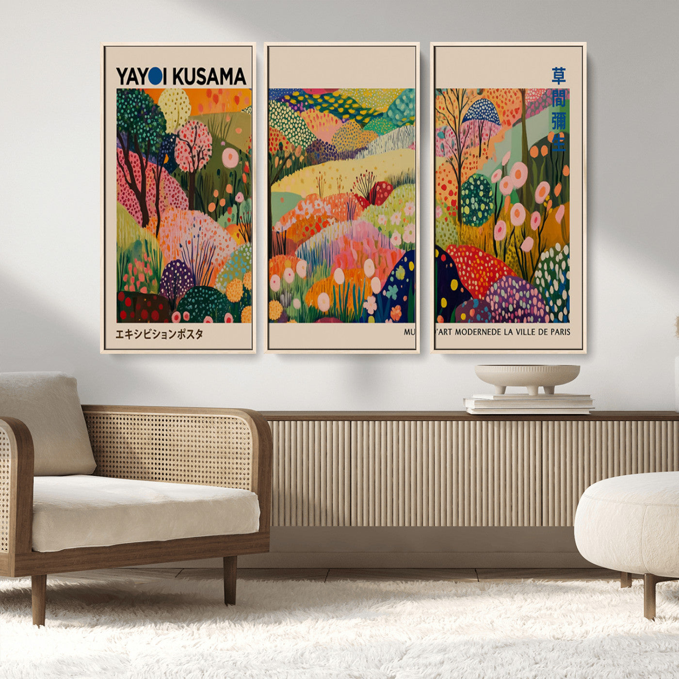 MGV-FC-48X32-3P - Yayoi Kusama Japanese Art Canvas Print, Abstract Art, Large Yayoi Kusama Framed Print, Japanese Wabi