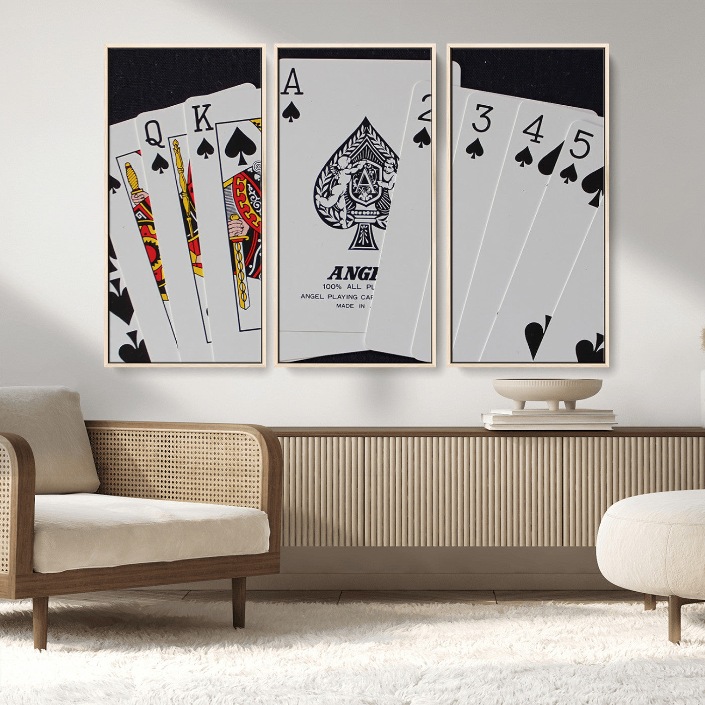 MGV-FC-48X32-3P - Poker Wall Art - Playing Cards Canvas Wall Art Print - Ace of Spades and Royal Flush Design, Perfect