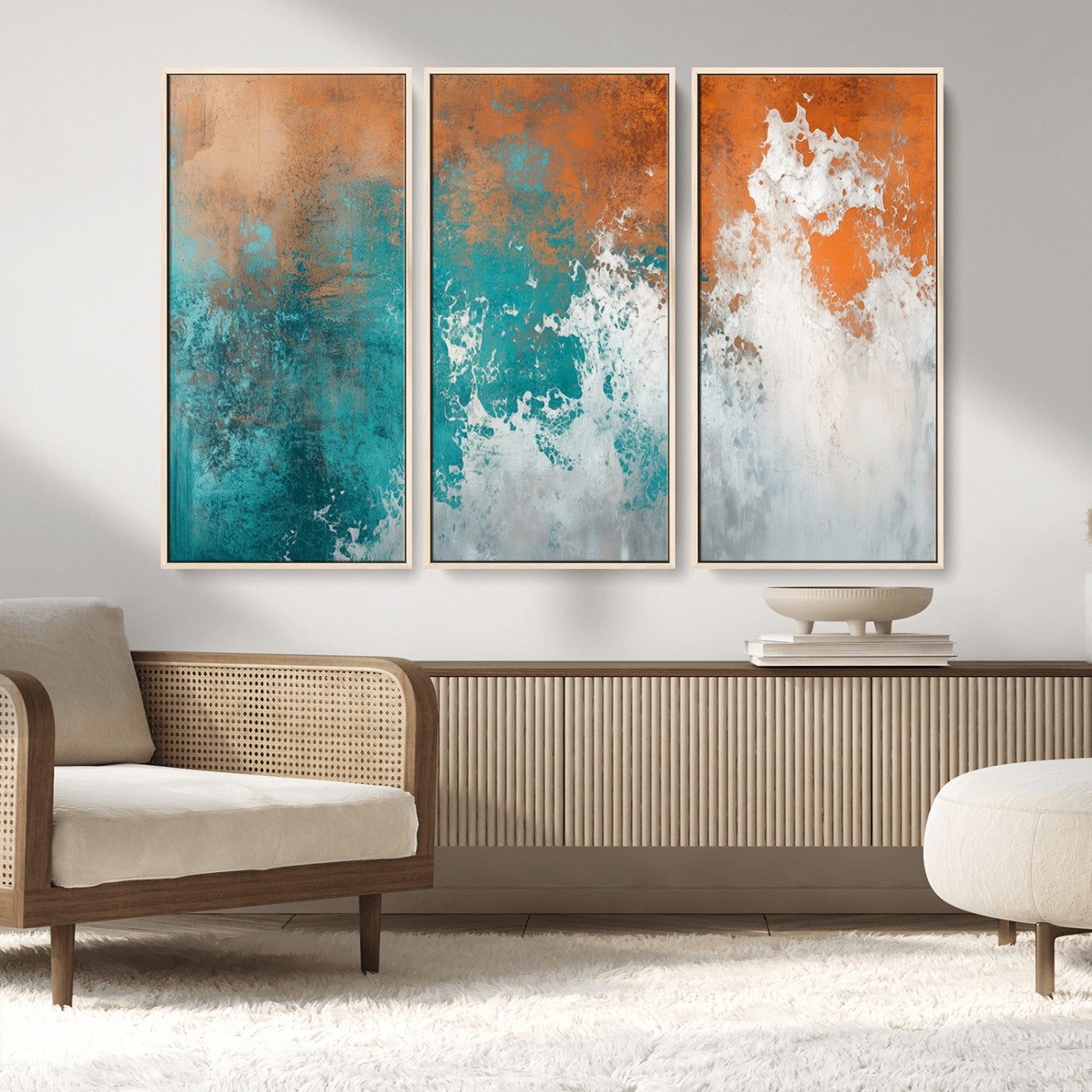MGV-FC-48X32-3P - Vintage Abstract Print - Bold Teal and Orange Canvas Wall Art - Retro-Vintage Abstract Orange Canvas