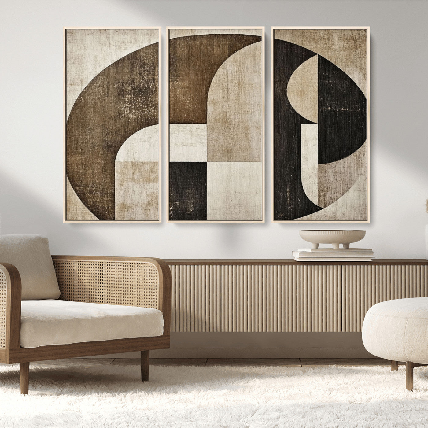 MGV-FC-48X32-3P - Wabi Sabi Abstract Wall Art | Geometric Modern Minimalist Canvas Print with Neutral Mid Century Art