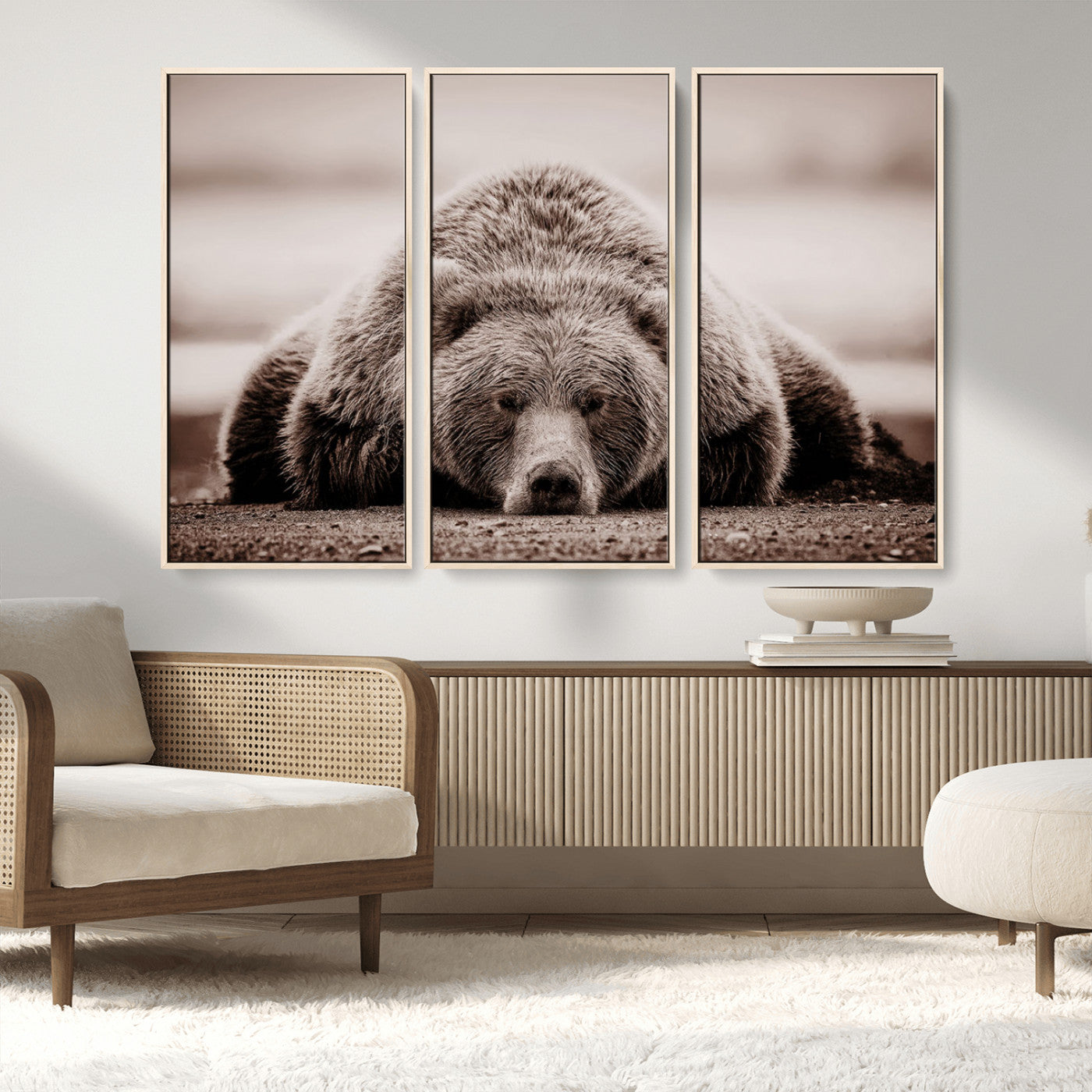 MGV-FC-48X32-3P - Grizzly Bear Wall Art Print - Bear Canvas Wall Art - Rustic Bear Portrait Canvas Print for Cabin Wall Decor and Nature-Inspired Spaces