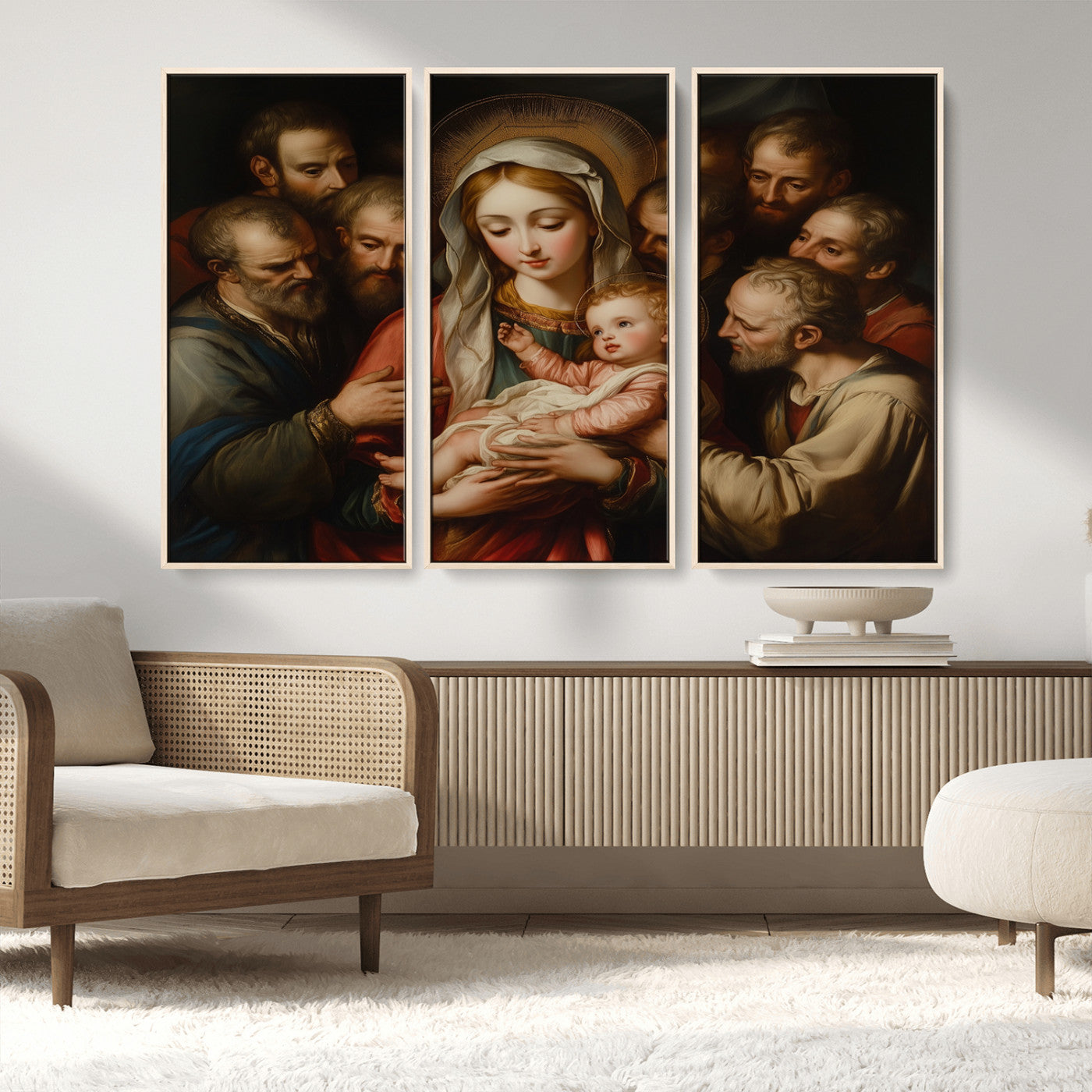 MGV-FC-48X32-3P - Religious Canvas Wall Art Print - Madonna and Child with Apostles Art Print - Classic Christian