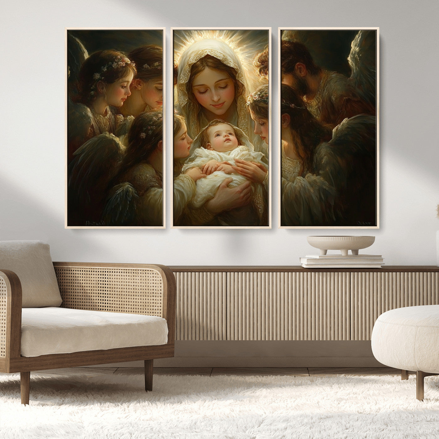 MGV-FC-48X32-3P - Mary Jesus Canvas Wall Art Print - Madonna and Child with Apostles Art Print - Classic Christian