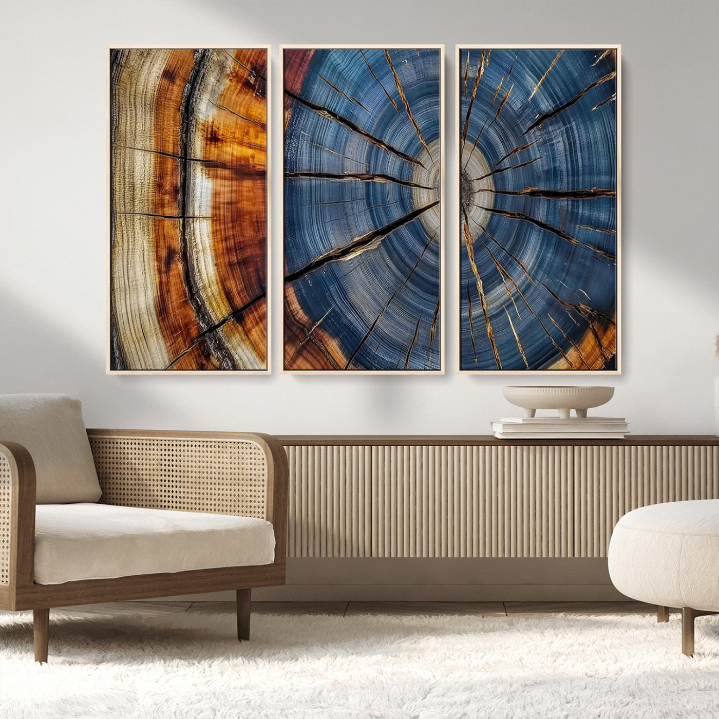 MGV-FC-48X32-3P - Abstract Tree Rings Canvas Wall Art - Wood Grain Canvas Print - Nature-Inspired Modern Wood Grain