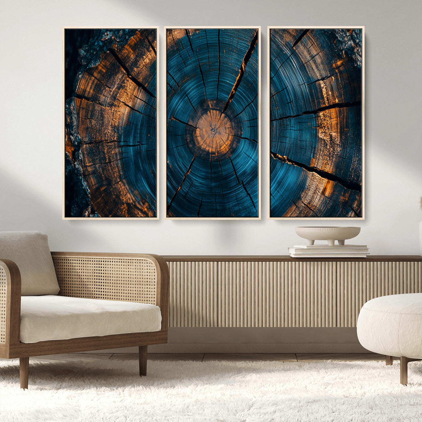 MGV-FC-48X32-3P - Farmhouse Wall Art - Abstract Tree Rings Canvas Wall Art Print, Framed Wood Grain Rings Artwork