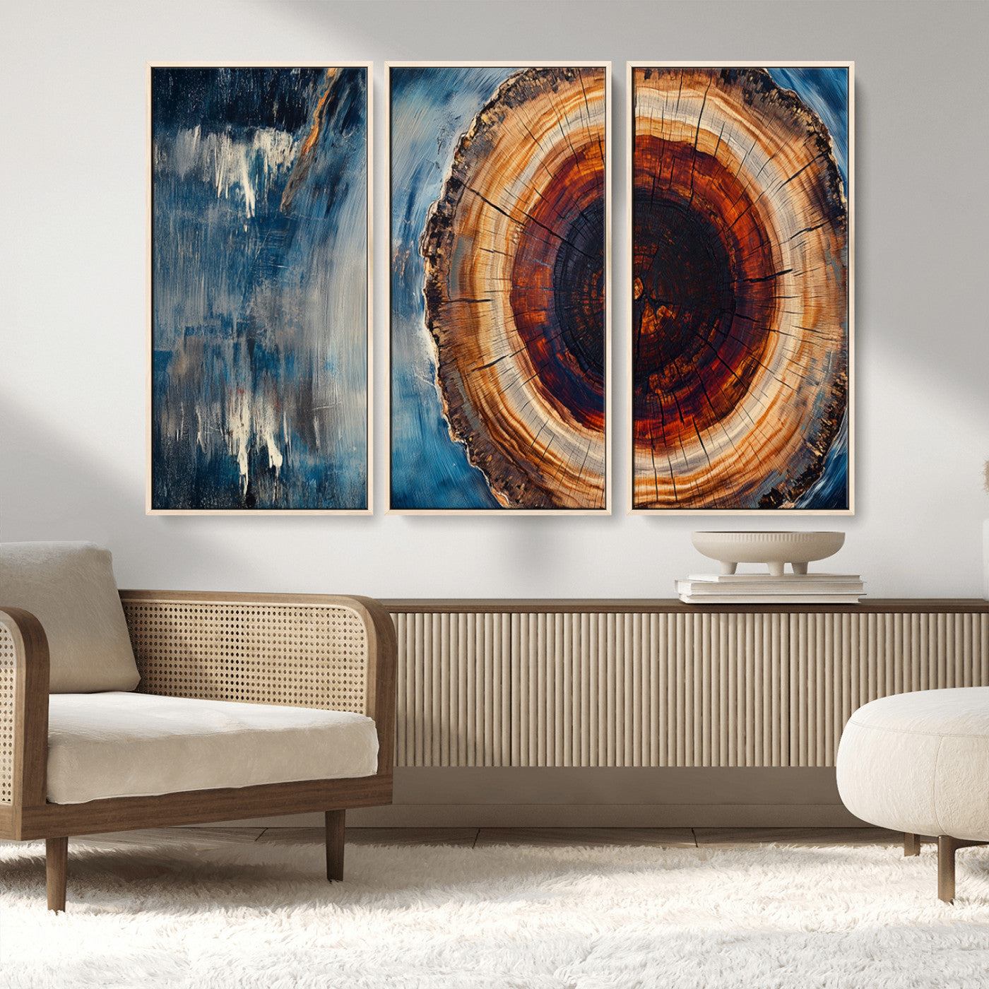 MGV-FC-48X32-3P - Abstract Tree Rings Wall Art Canvas Print - Wood Grain Rings Canvas Print - Nature Woodland Wall