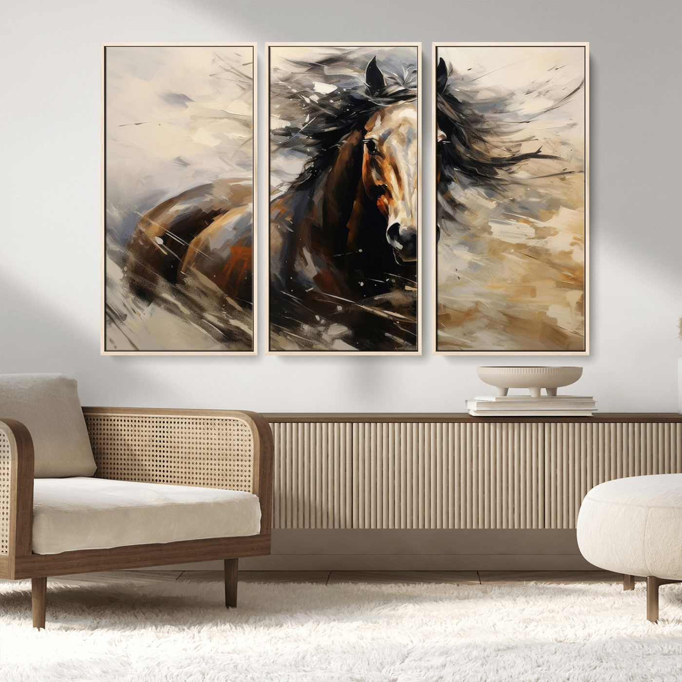 MGV-FC-48X32-3P - Abstract Wall Art Horse Print - Large Western Horse Canvas - Farmhouse Woodland Wall Art - Framed