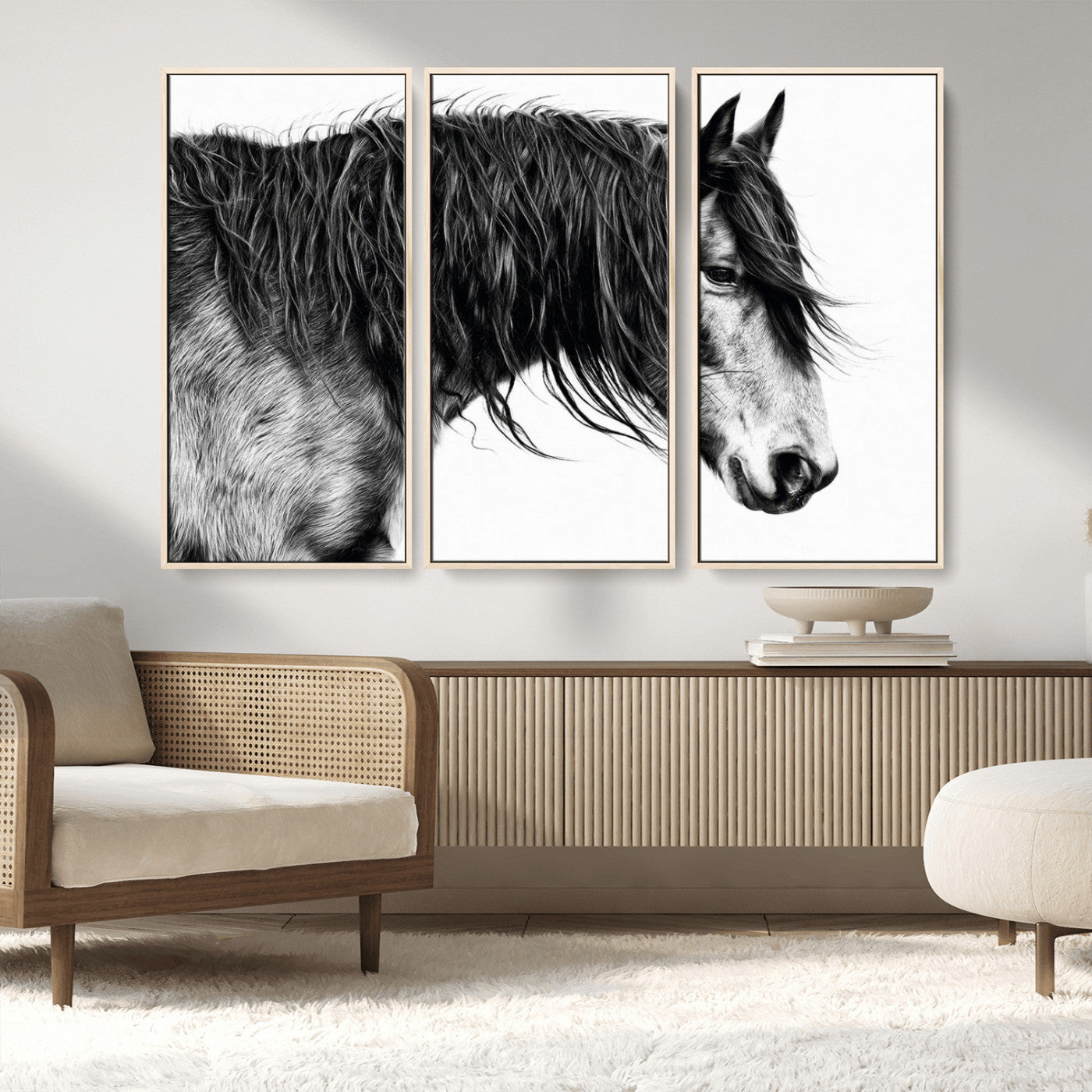 MGV-FC-48X32-3P - Black Horse Wall Art Canvas Print for Farmhouse Decor and Woodland Decoration