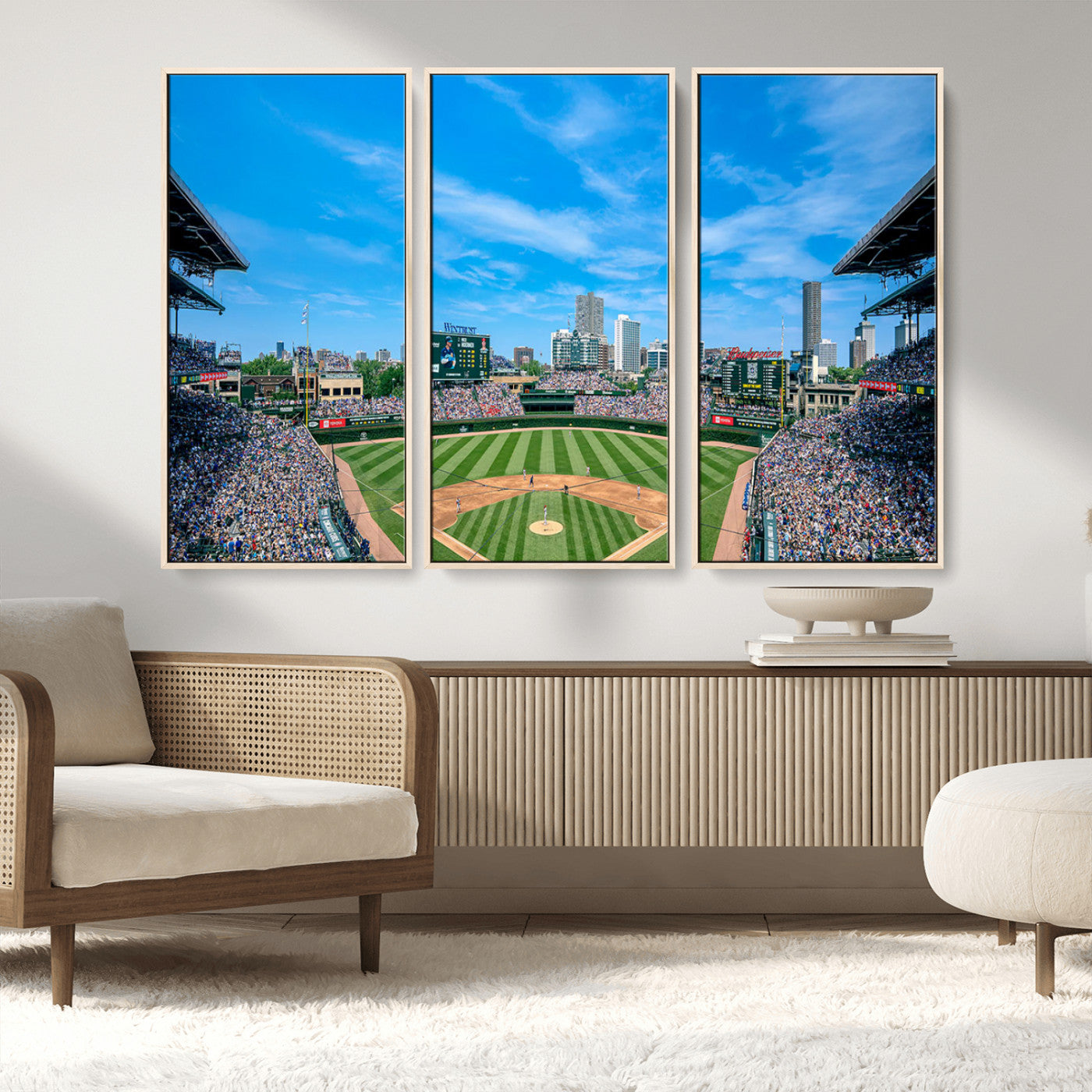 MGV-FC-48X32-3P - Wrigley Field Chicago Cubs Panoramic Art Multi Piece Canvas - Iconic Baseball Stadium Print for