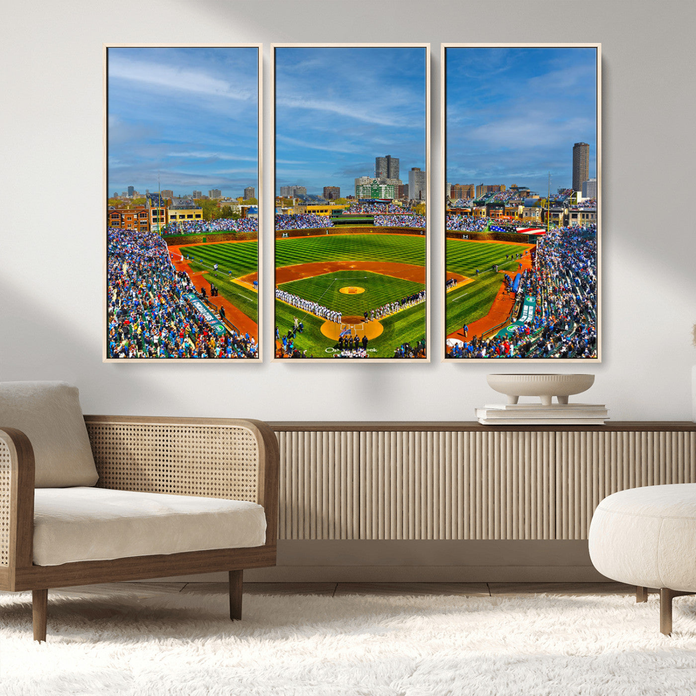 MGV-FC-48X32-3P - Wrigley Field Chicago Cubs Panoramic Multi Piece Canvas Wall Art - Iconic Baseball Stadium Canvas