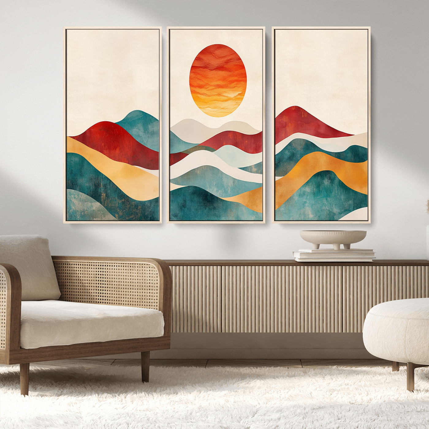 MGV-FC-48X32-3P - Southwest Mountain Canvas - Boho Triptych Wall Art - Rustic Woodland Nursery Decor - Abstract Nature