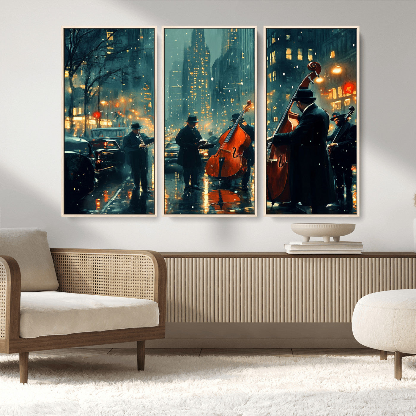 MGV-FC-48X32-3P - African American Jazz Art Print - Framed Abstract Music Canvas - Colorful Instrument Poster for