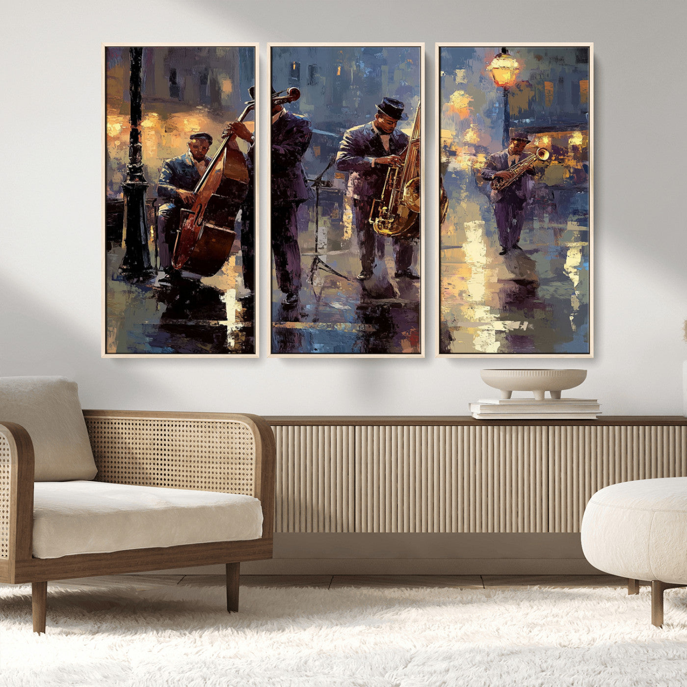 MGV-FC-48X32-3P - Afro Abstract Jazz Music Canvas Print - African American Wall Art - Colorful Framed Afro Abstract